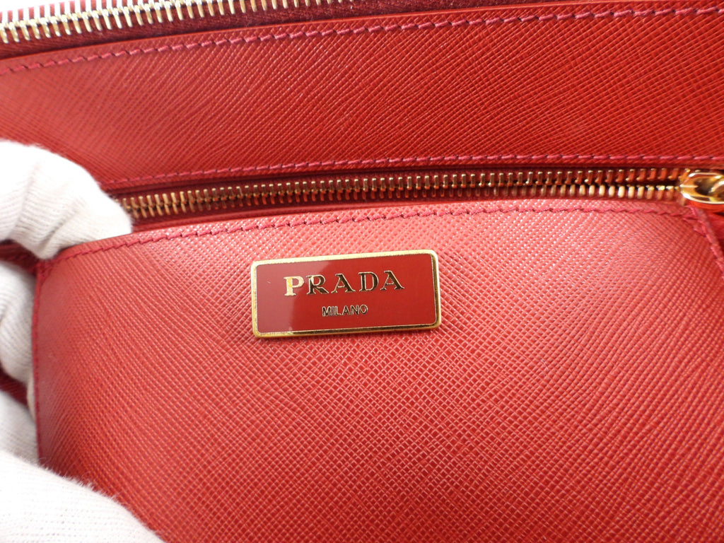 Prada Red Medium Galleria Double Zip Tote Bag