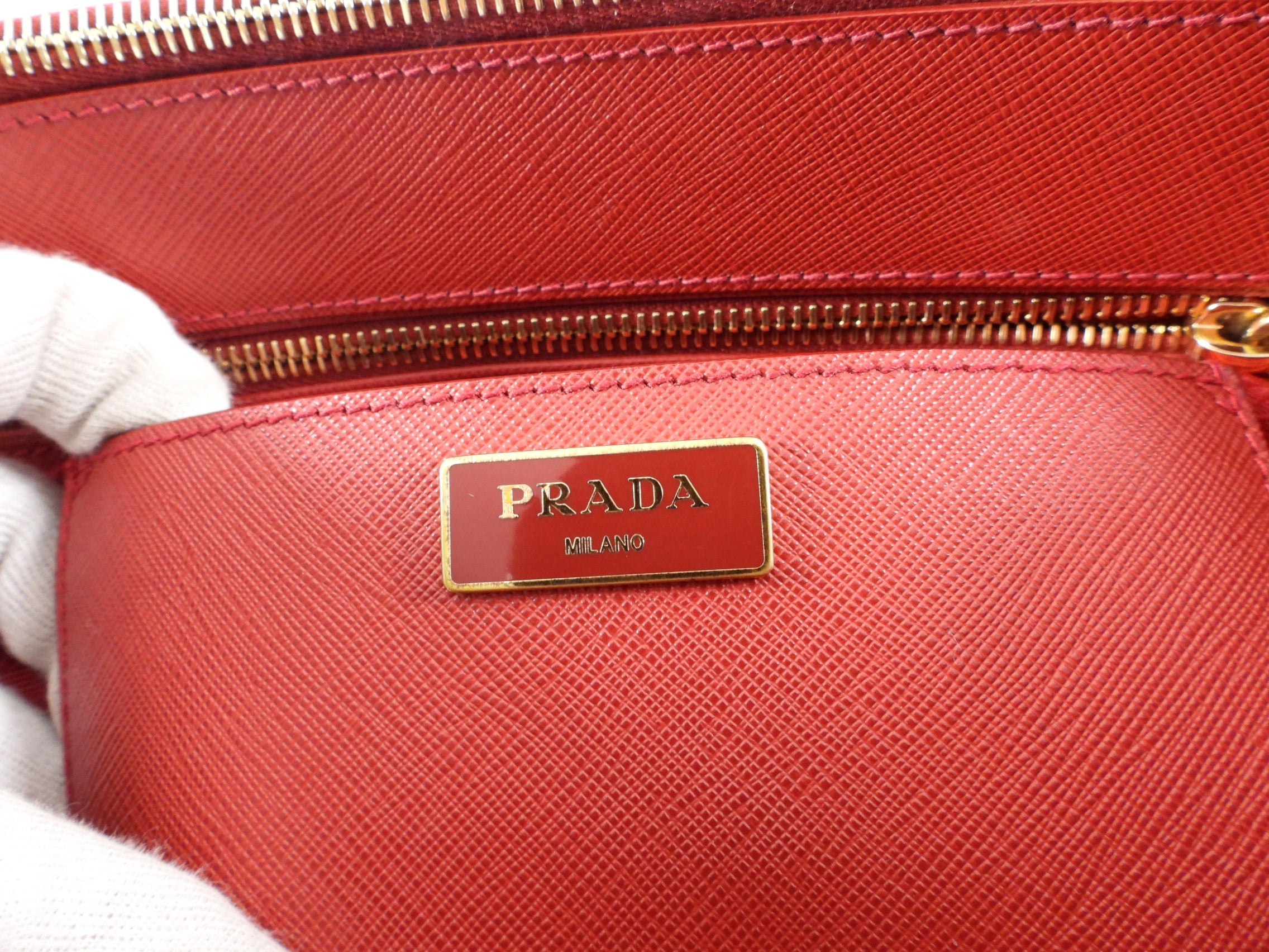 Prada Red Medium Galleria Double Zip Tote Bag