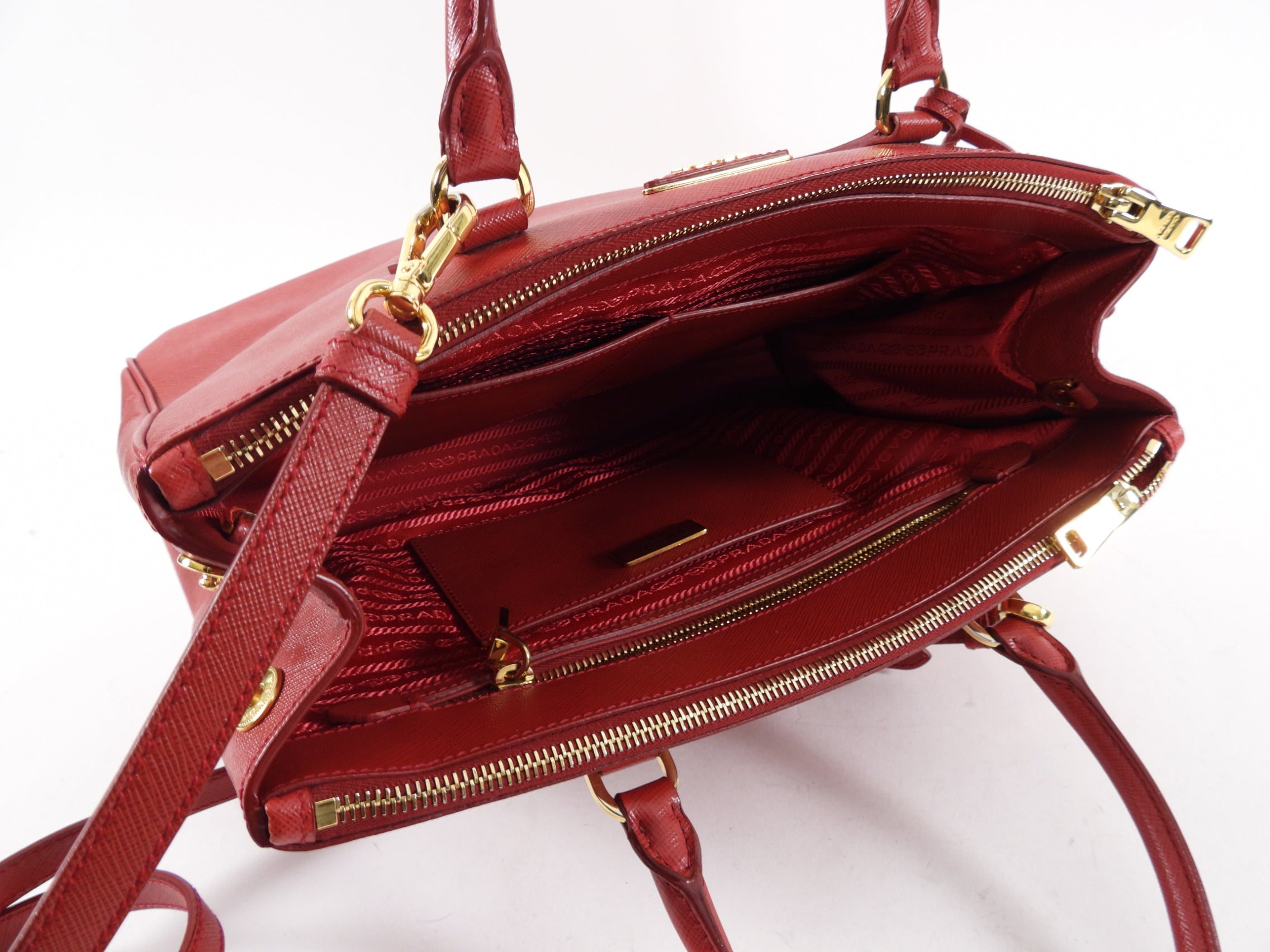 Prada Red Medium Galleria Double Zip Tote Bag