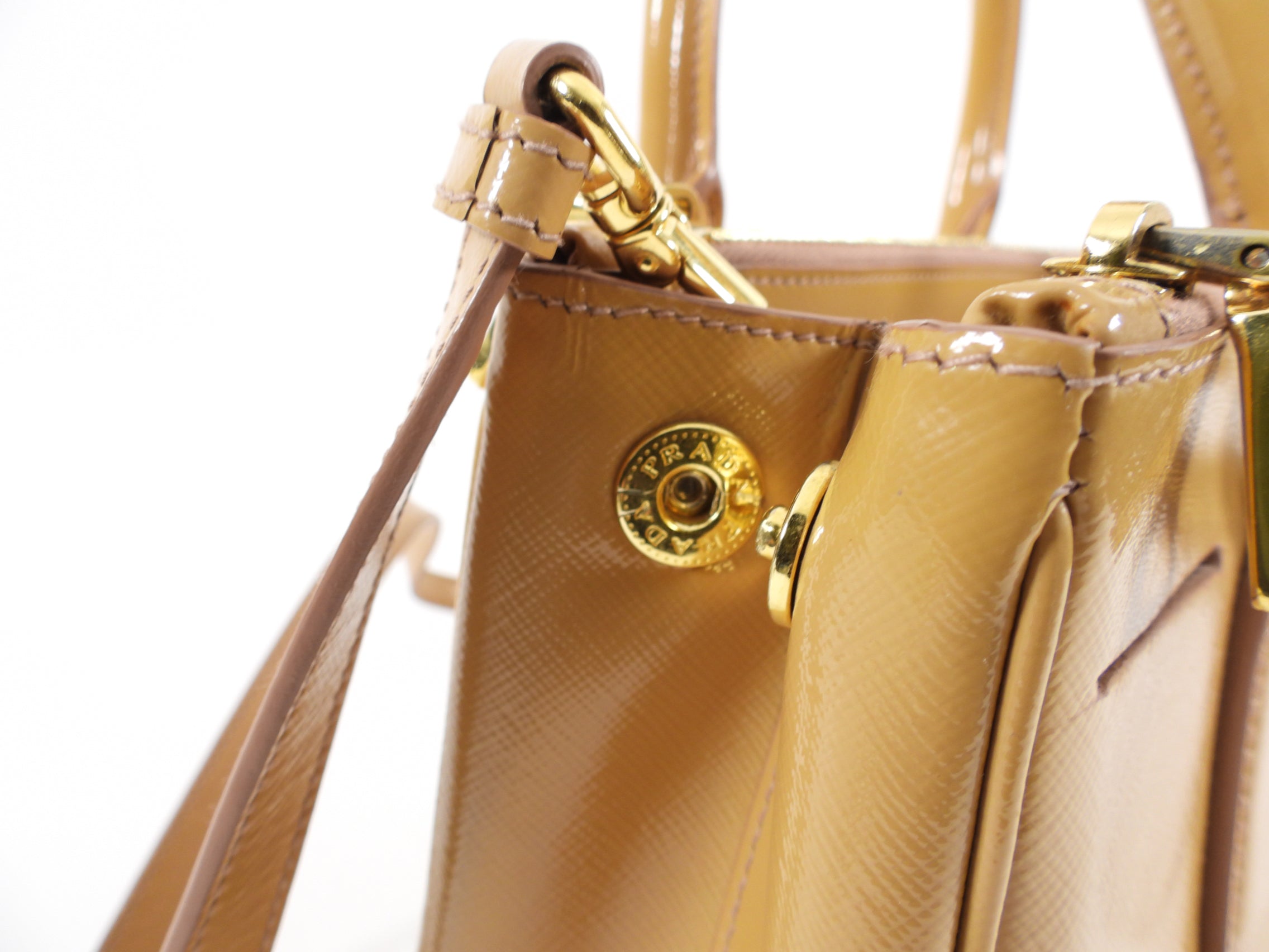 Prada Caramel Small Patent Leather Galleria Two-Way Tote Bag