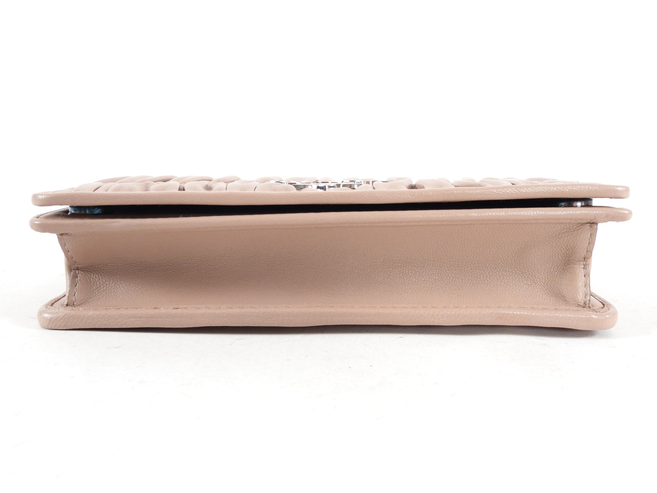 Prada Mini Nude Leather Gaufre Pleat Wallet on Chain
