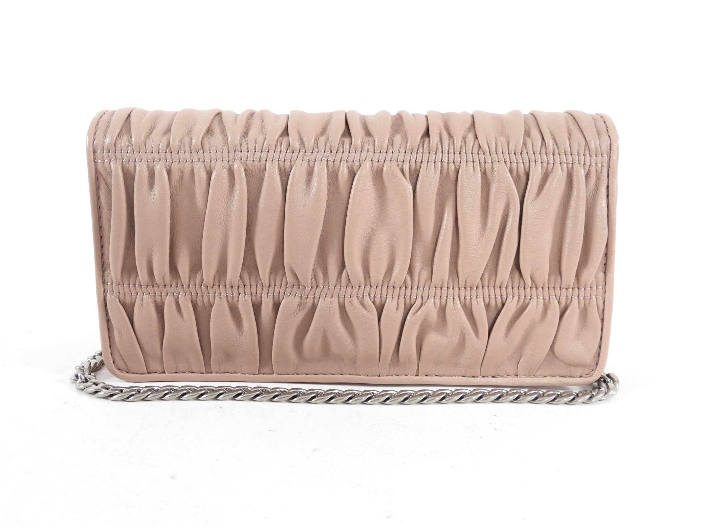 Prada Mini Nude Leather Gaufre Pleat Wallet on Chain