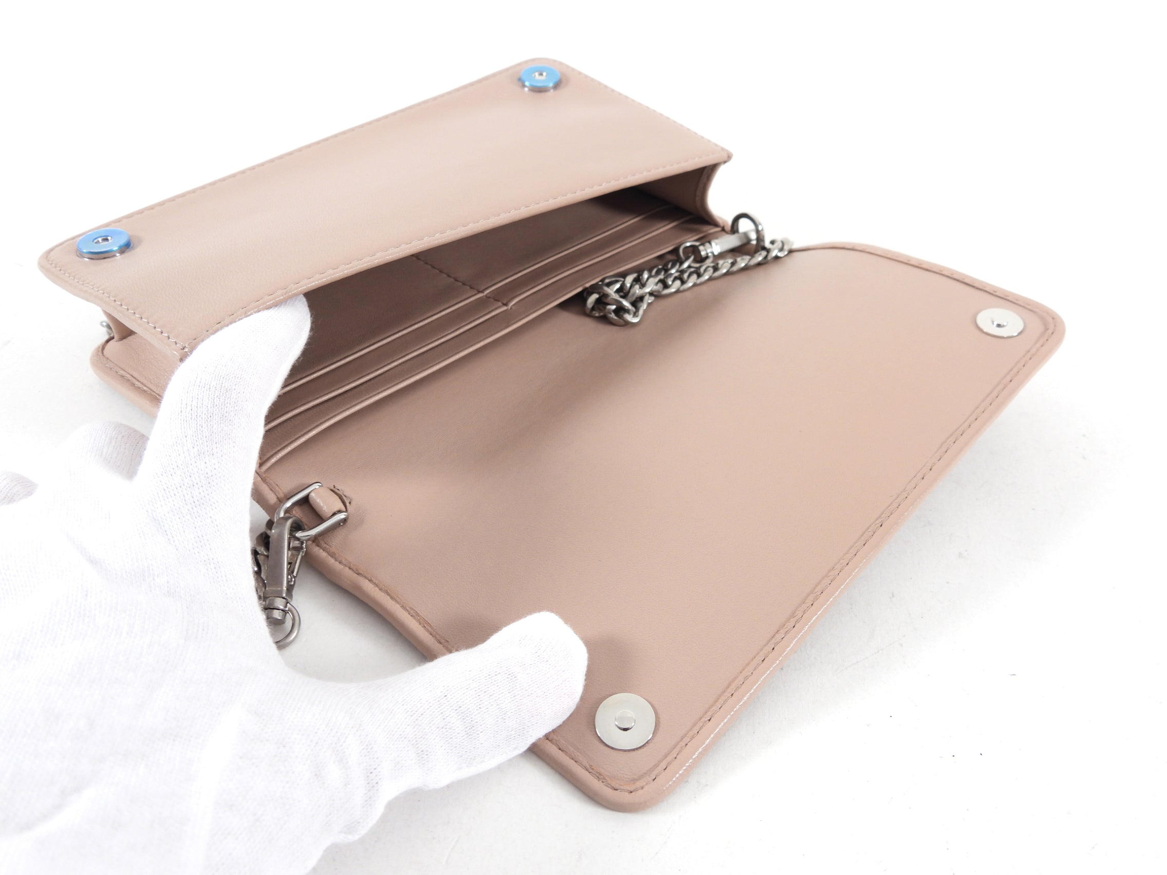 Prada Mini Nude Leather Gaufre Pleat Wallet on Chain