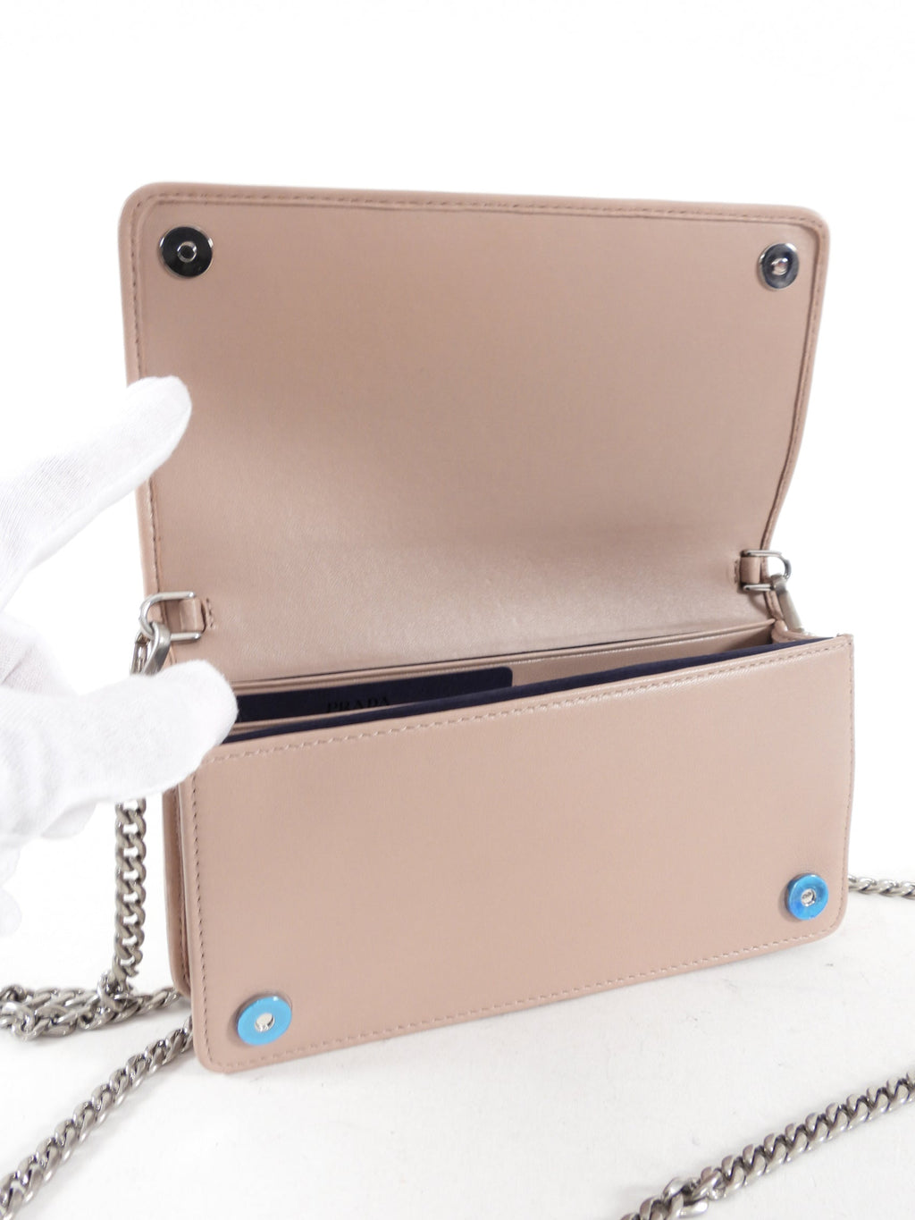 Prada Mini Nude Leather Gaufre Pleat Wallet on Chain