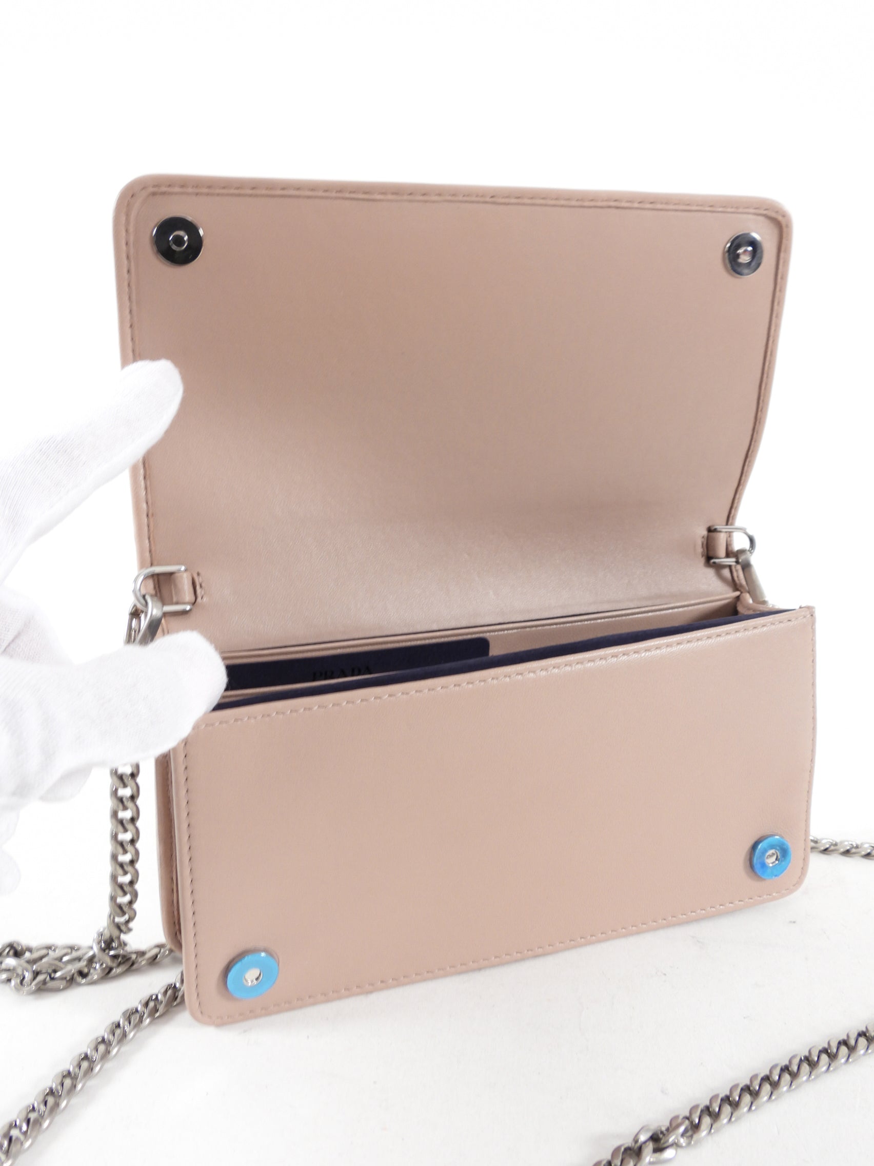 Prada Mini Nude Leather Gaufre Pleat Wallet on Chain