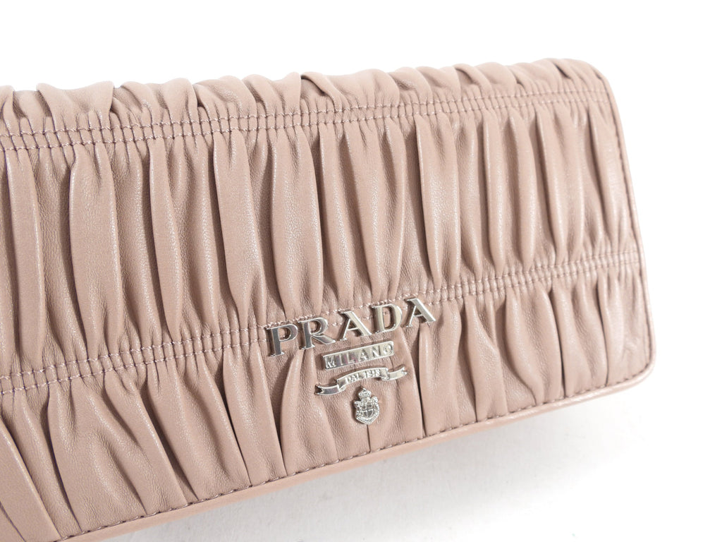 Prada Mini Nude Leather Gaufre Pleat Wallet on Chain