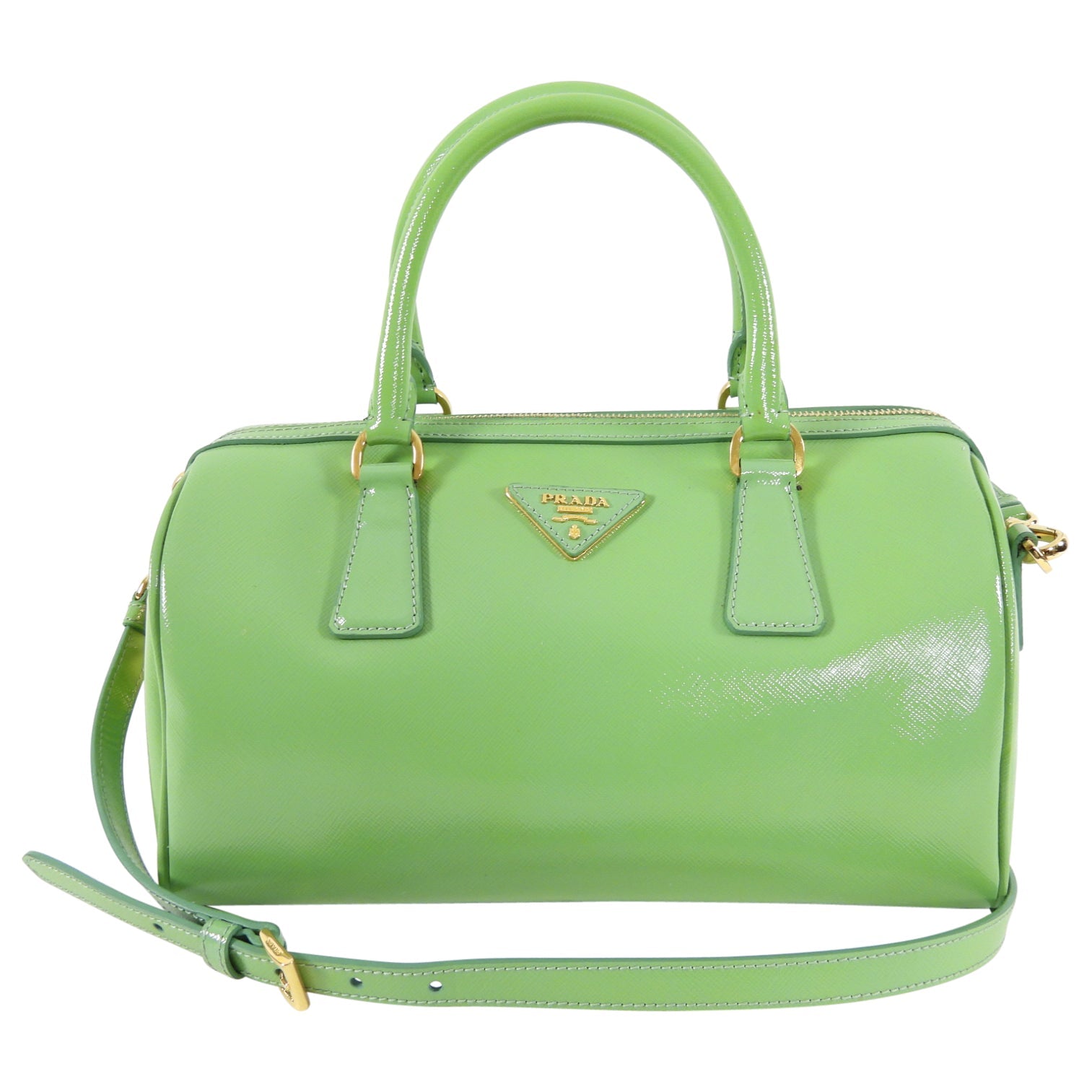Prada Lime Green Saffiano Vernice Bauletto Small Doctor Bag