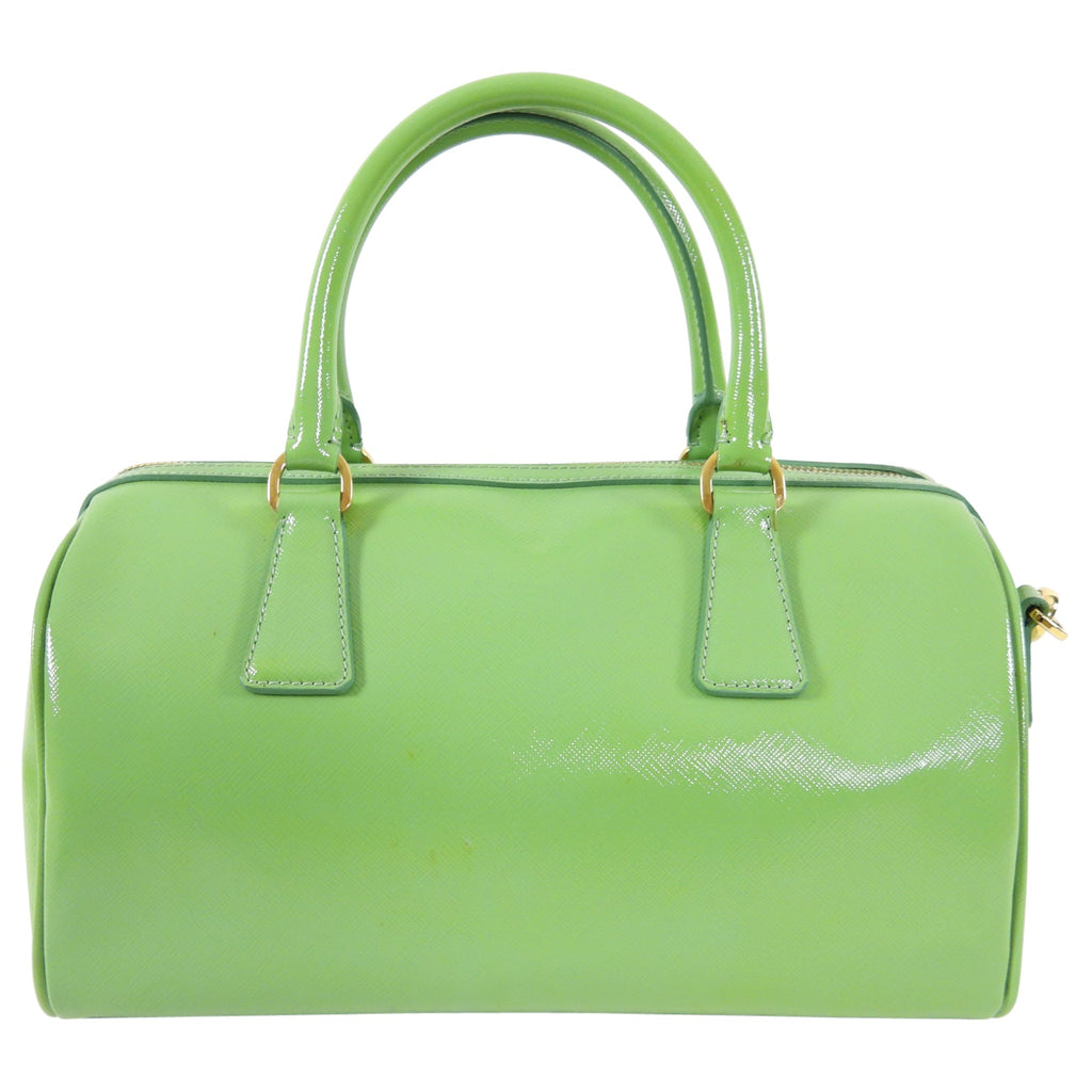 Prada Lime Green Saffiano Vernice Bauletto Small Doctor Bag