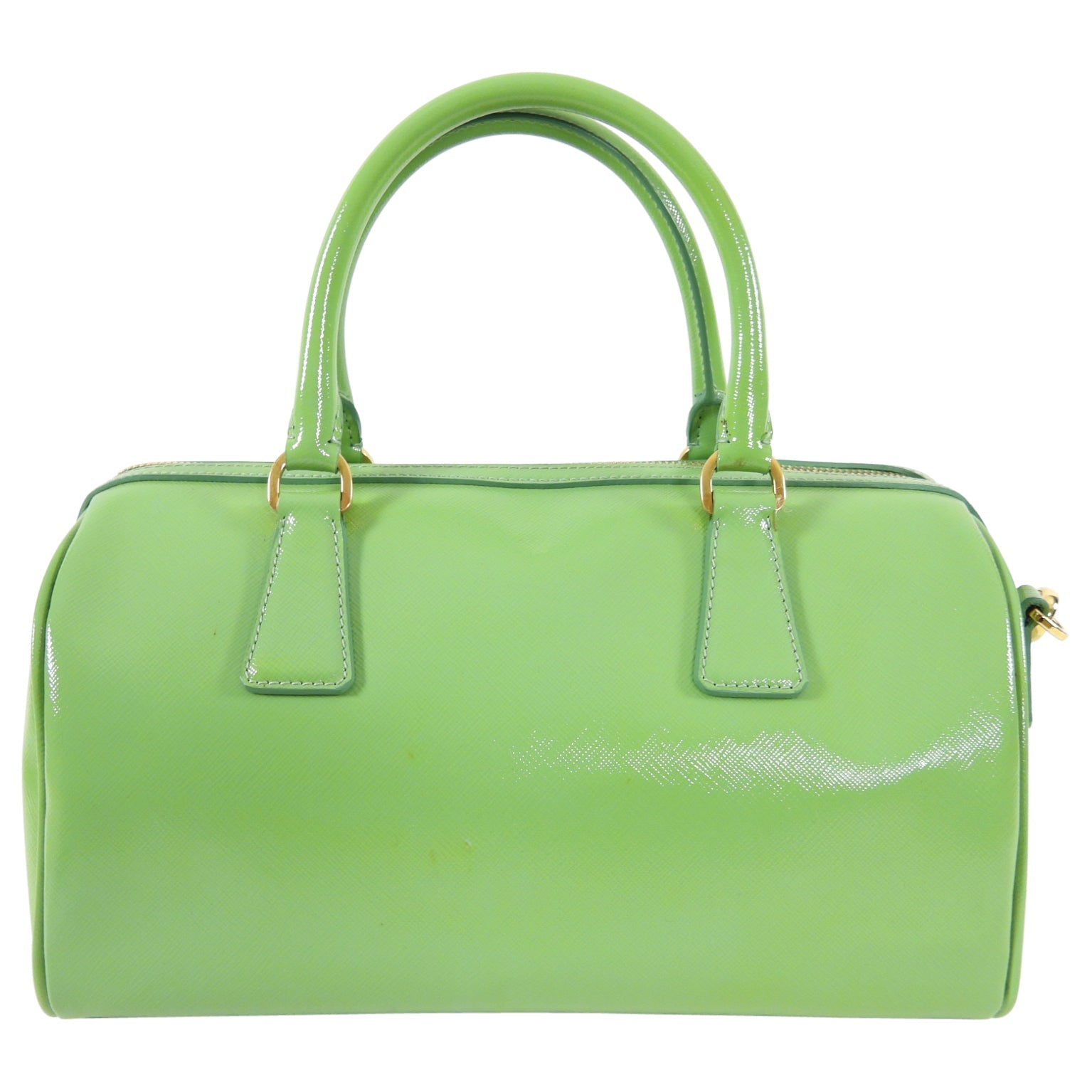 Prada Lime Green Saffiano Vernice Bauletto Small Doctor Bag