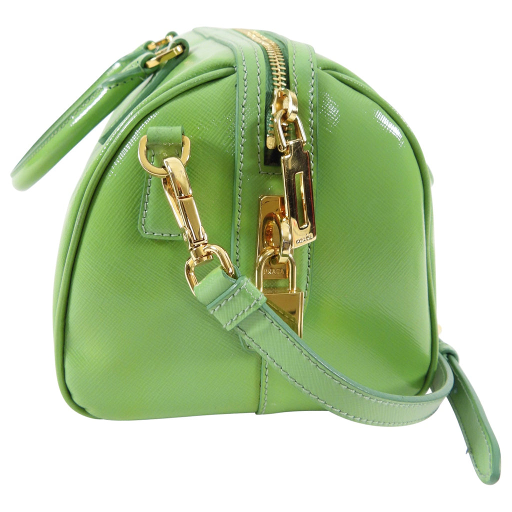 Prada Lime Green Saffiano Vernice Bauletto Small Doctor Bag