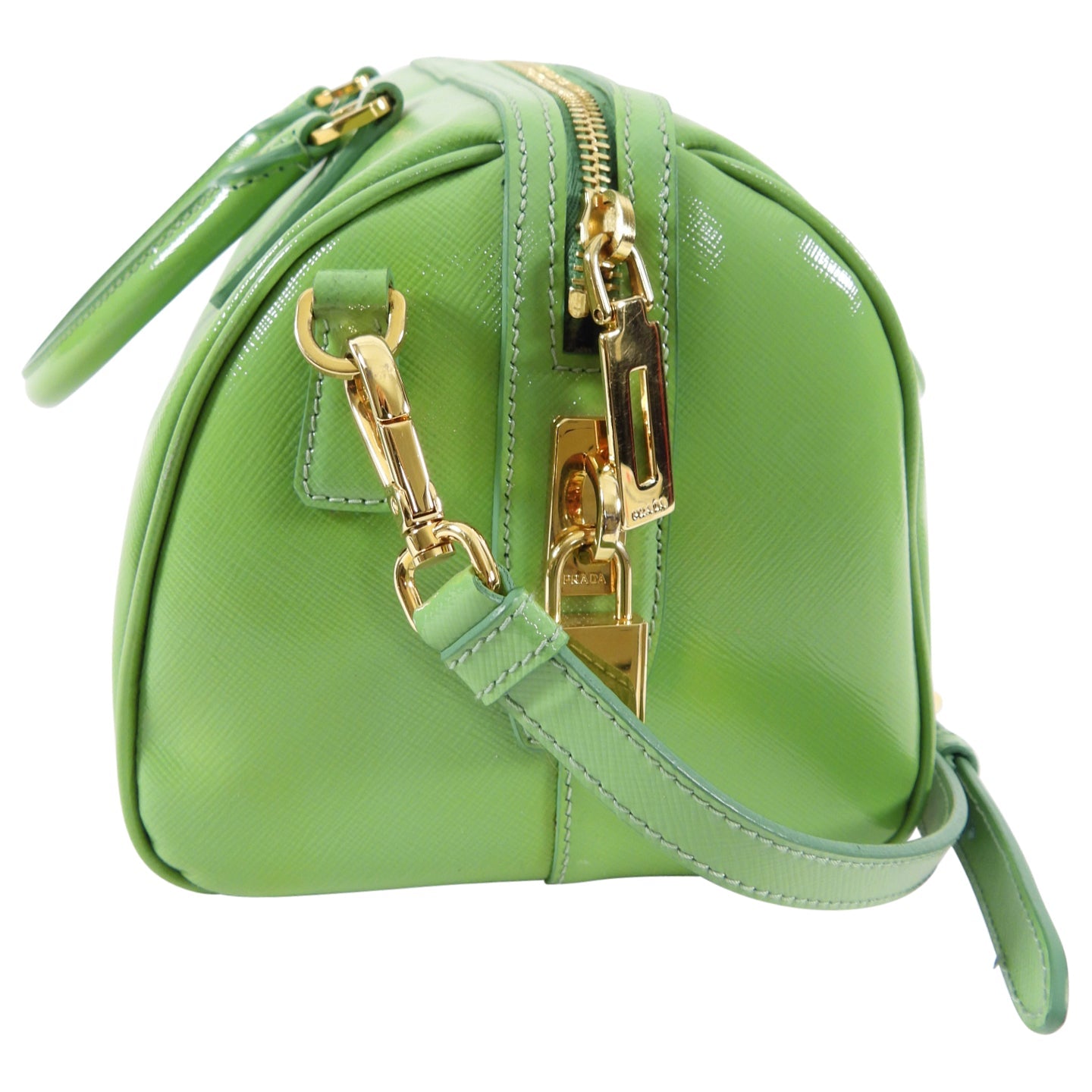 Prada Lime Green Saffiano Vernice Bauletto Small Doctor Bag