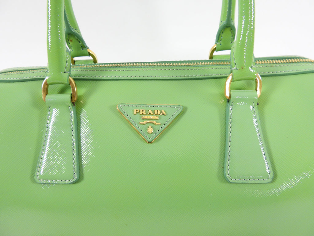 Prada Lime Green Saffiano Vernice Bauletto Small Doctor Bag