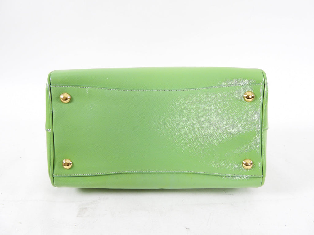 Prada Lime Green Saffiano Vernice Bauletto Small Doctor Bag