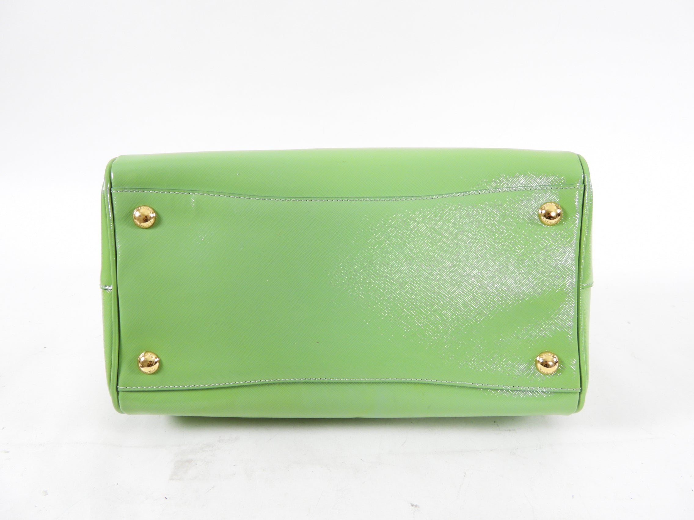 Prada Lime Green Saffiano Vernice Bauletto Small Doctor Bag
