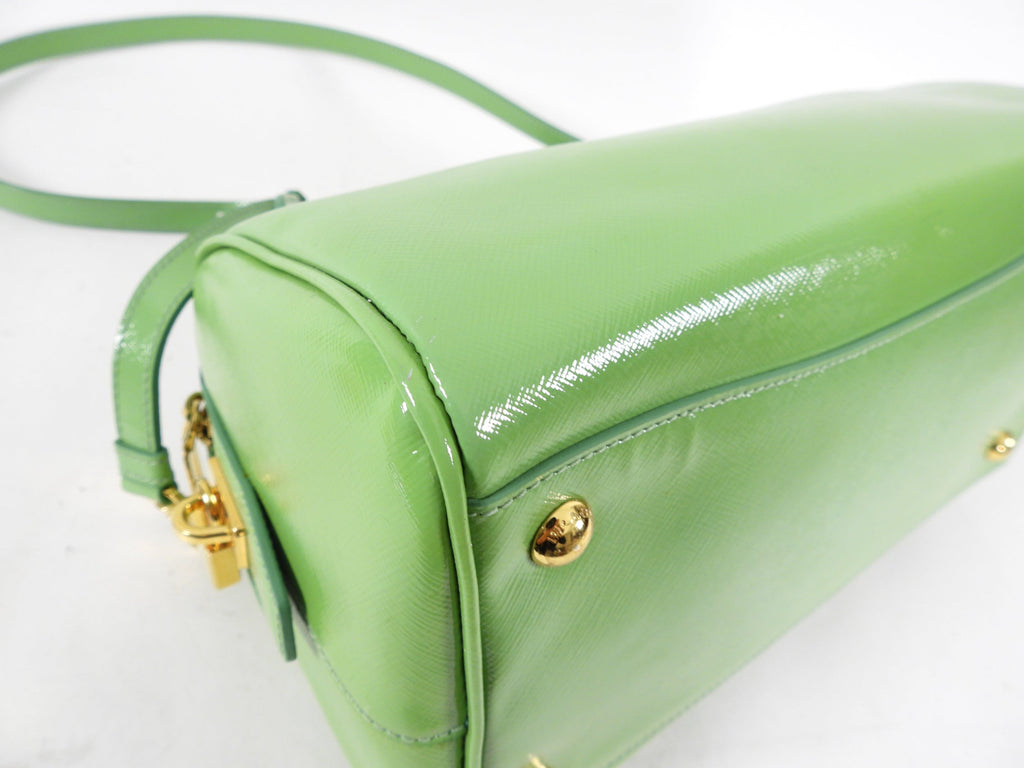 Prada Lime Green Saffiano Vernice Bauletto Small Doctor Bag