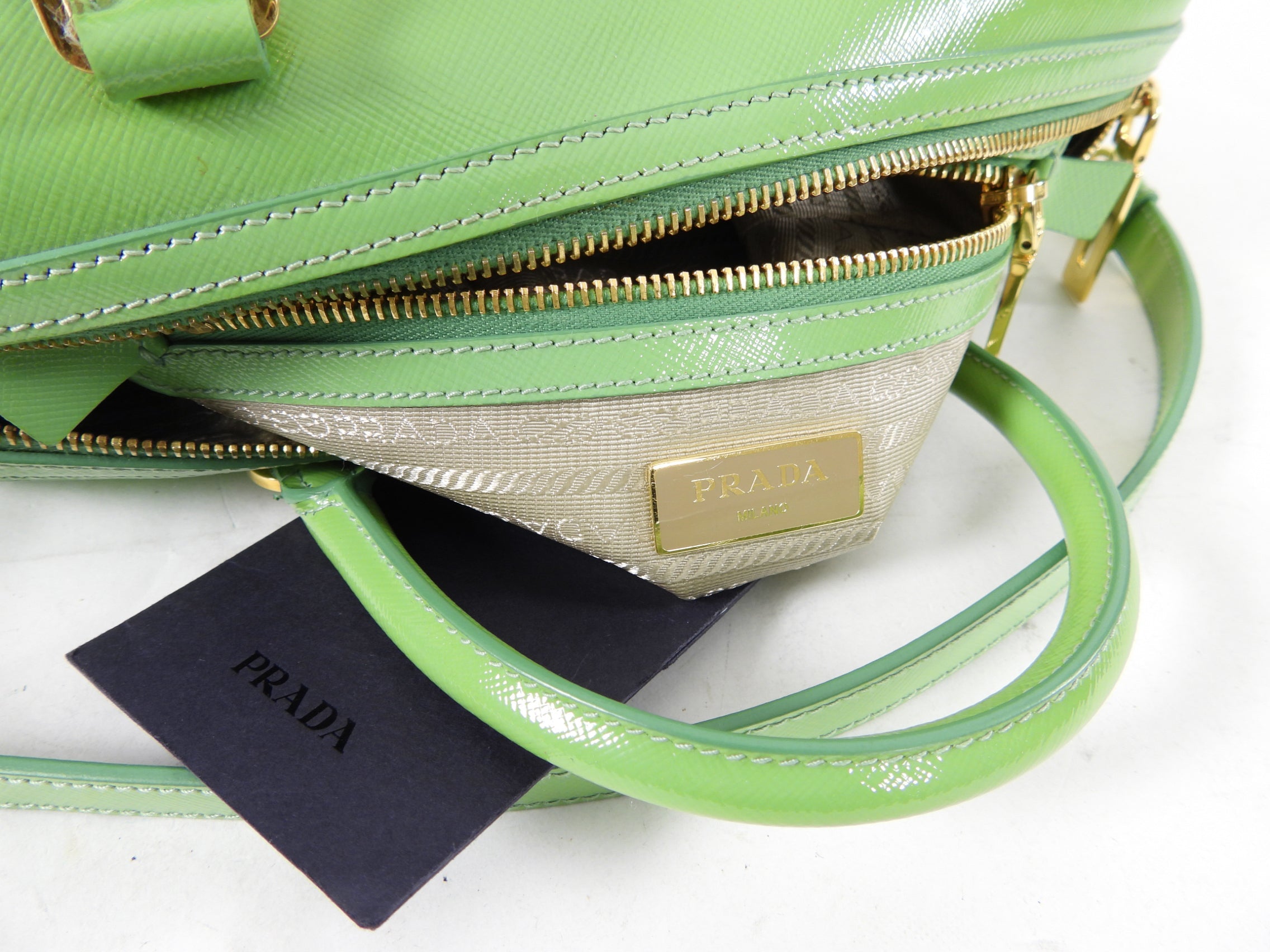Prada Lime Green Saffiano Vernice Bauletto Small Doctor Bag