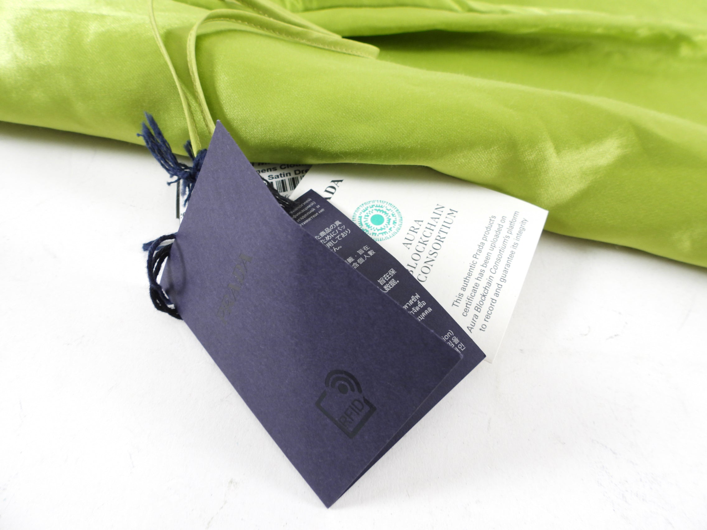 Prada Lime Green Satin Shift Dress with Triangle Logo - M (8)