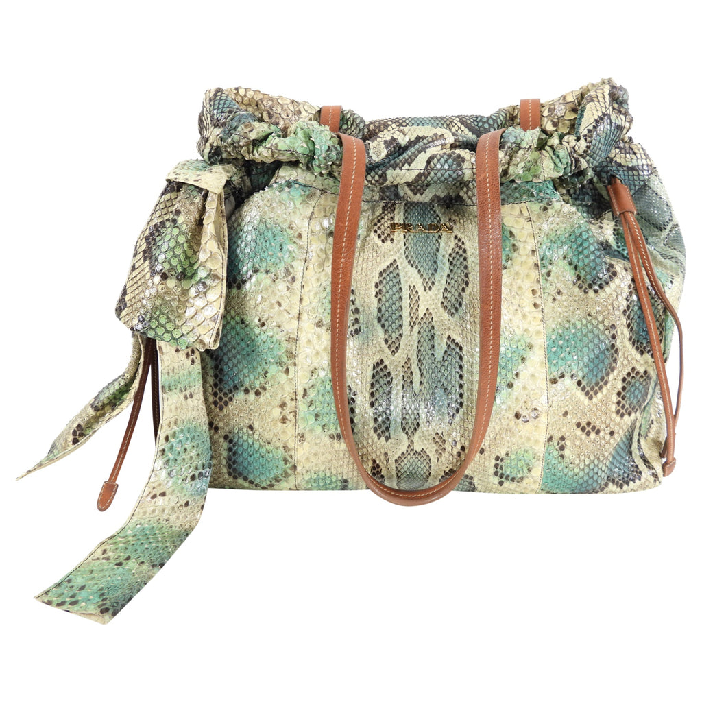 Prada Green Python Snakeskin Large Shoulder Bag
