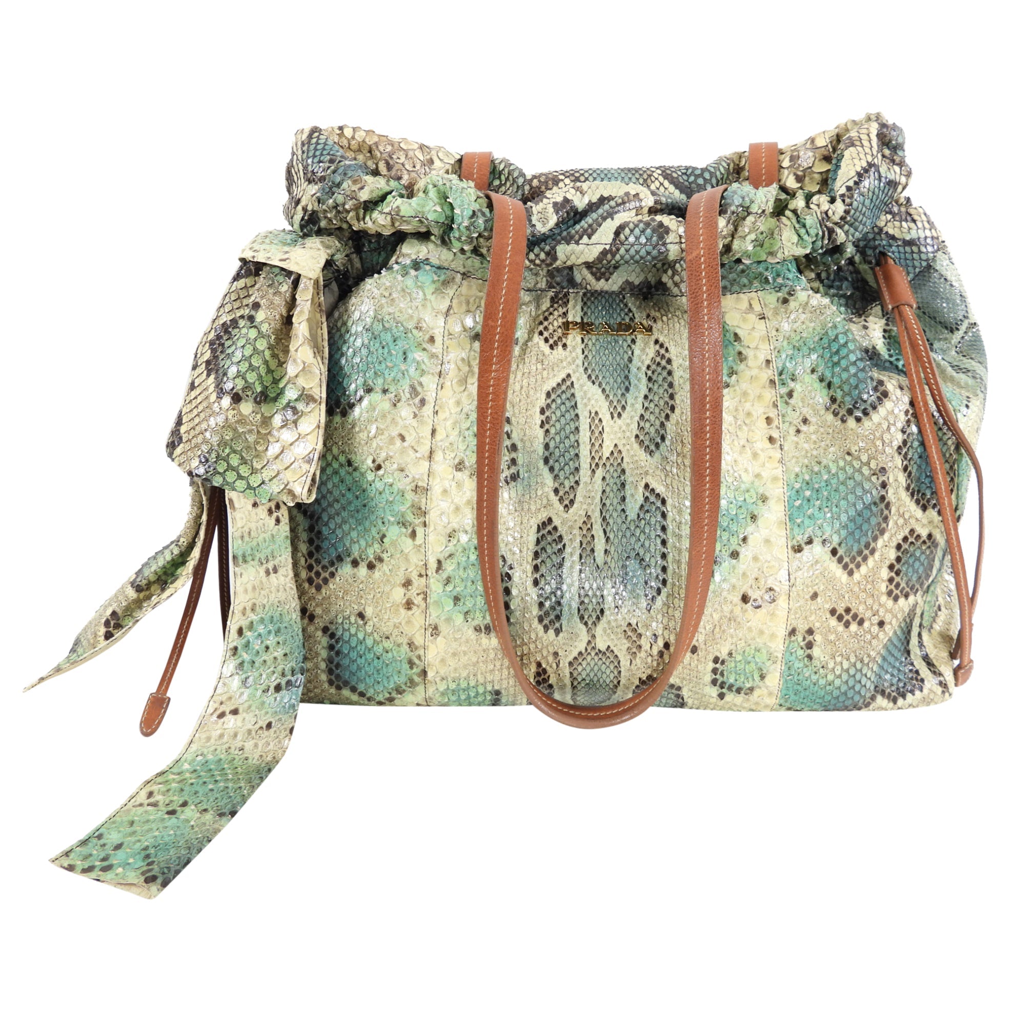 Prada Green Python Snakeskin Large Shoulder Bag
