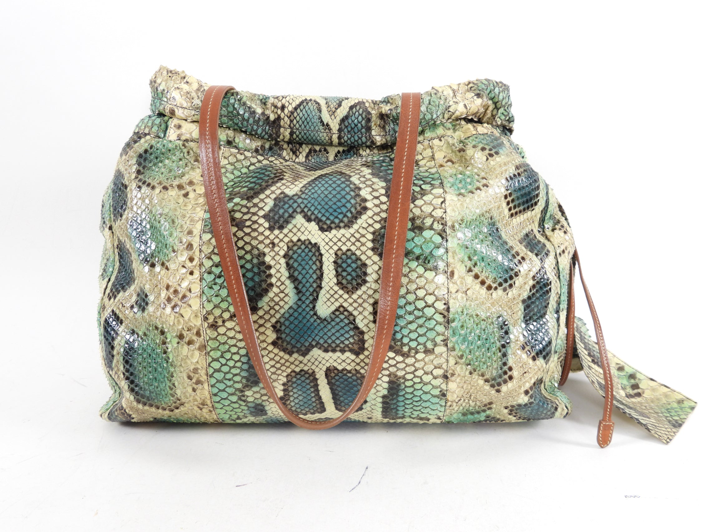 Prada Green Python Snakeskin Large Shoulder Bag