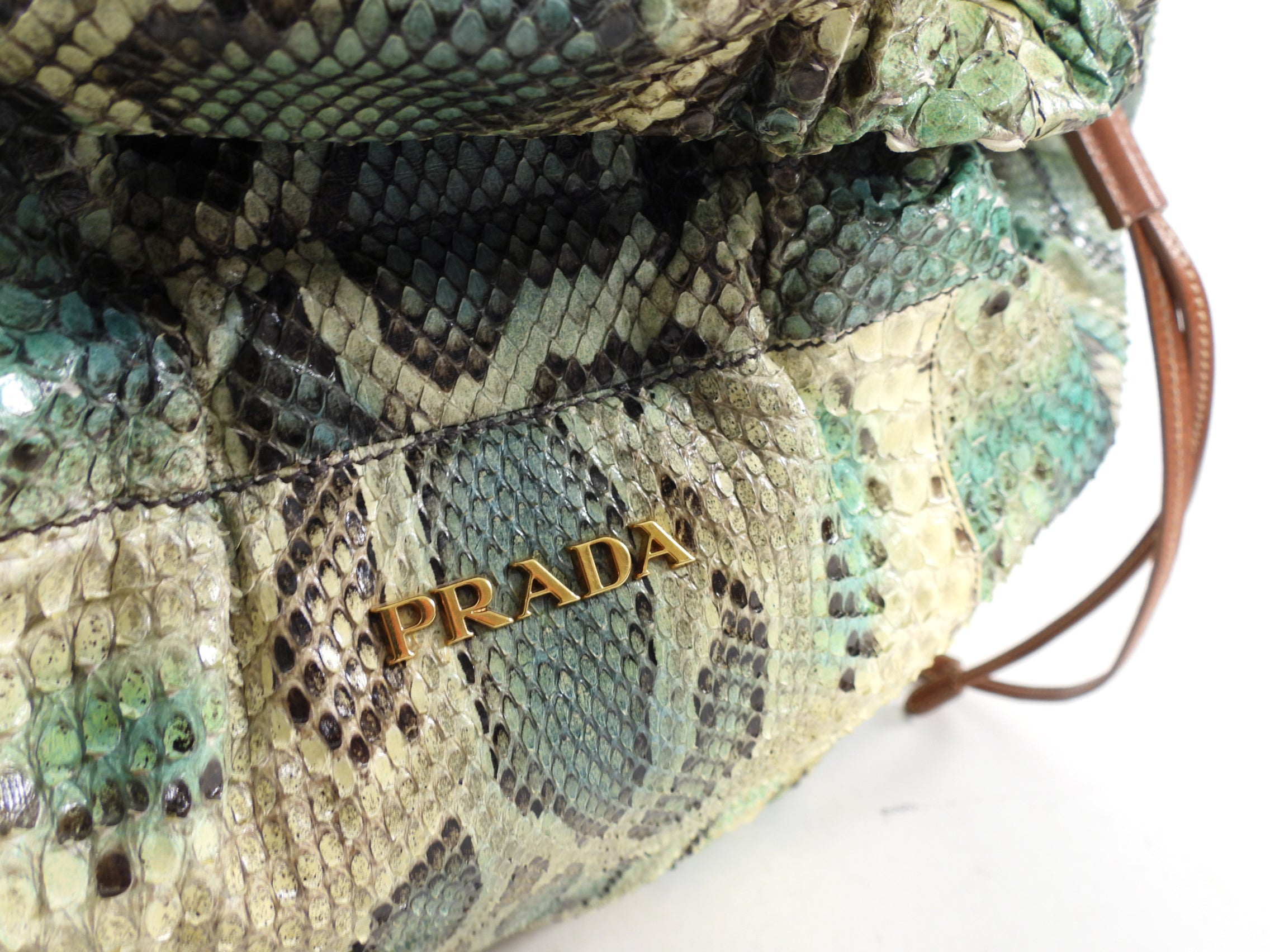 Prada Green Python Snakeskin Large Shoulder Bag