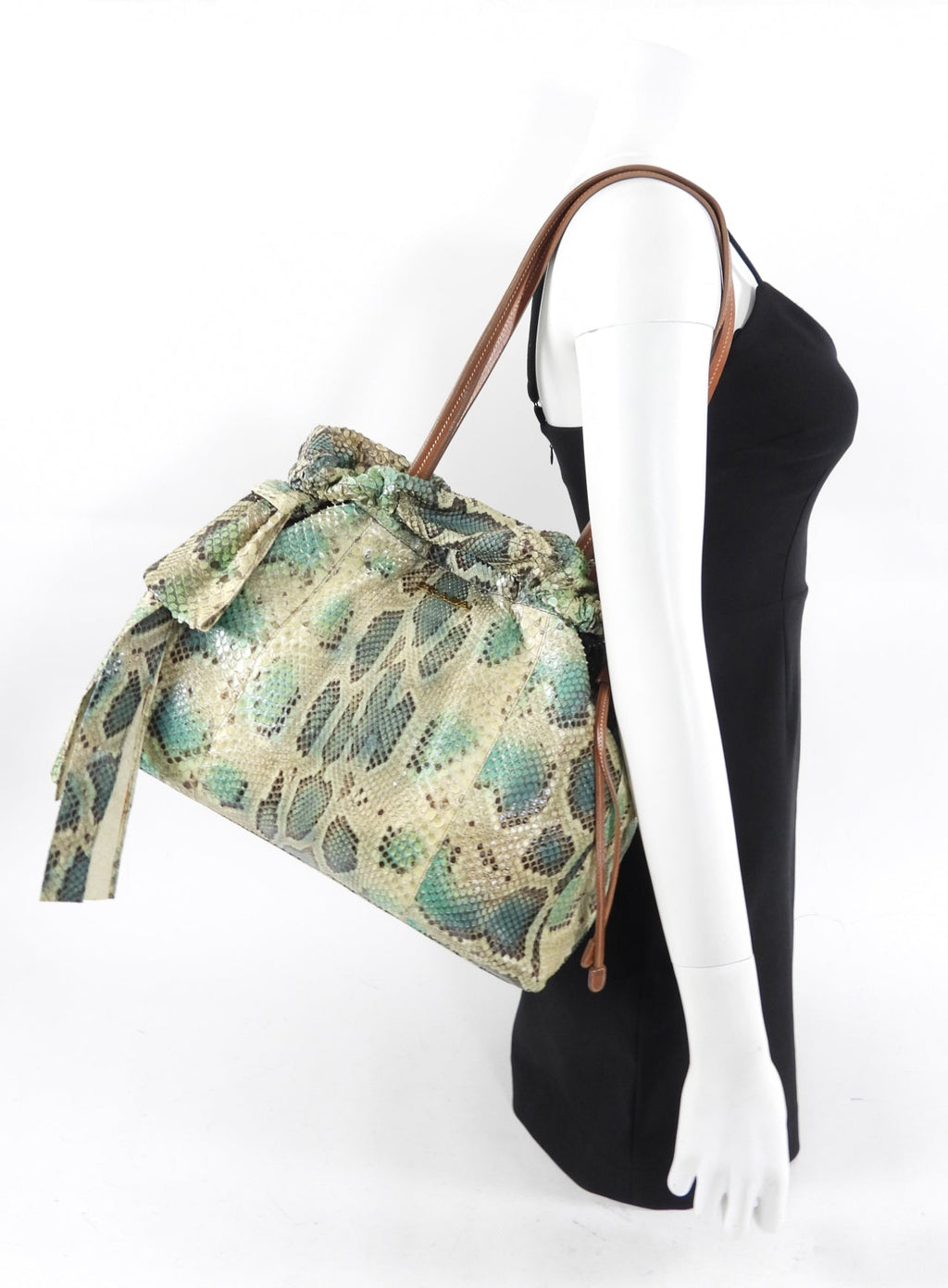 Prada Green Python Snakeskin Large Shoulder Bag
