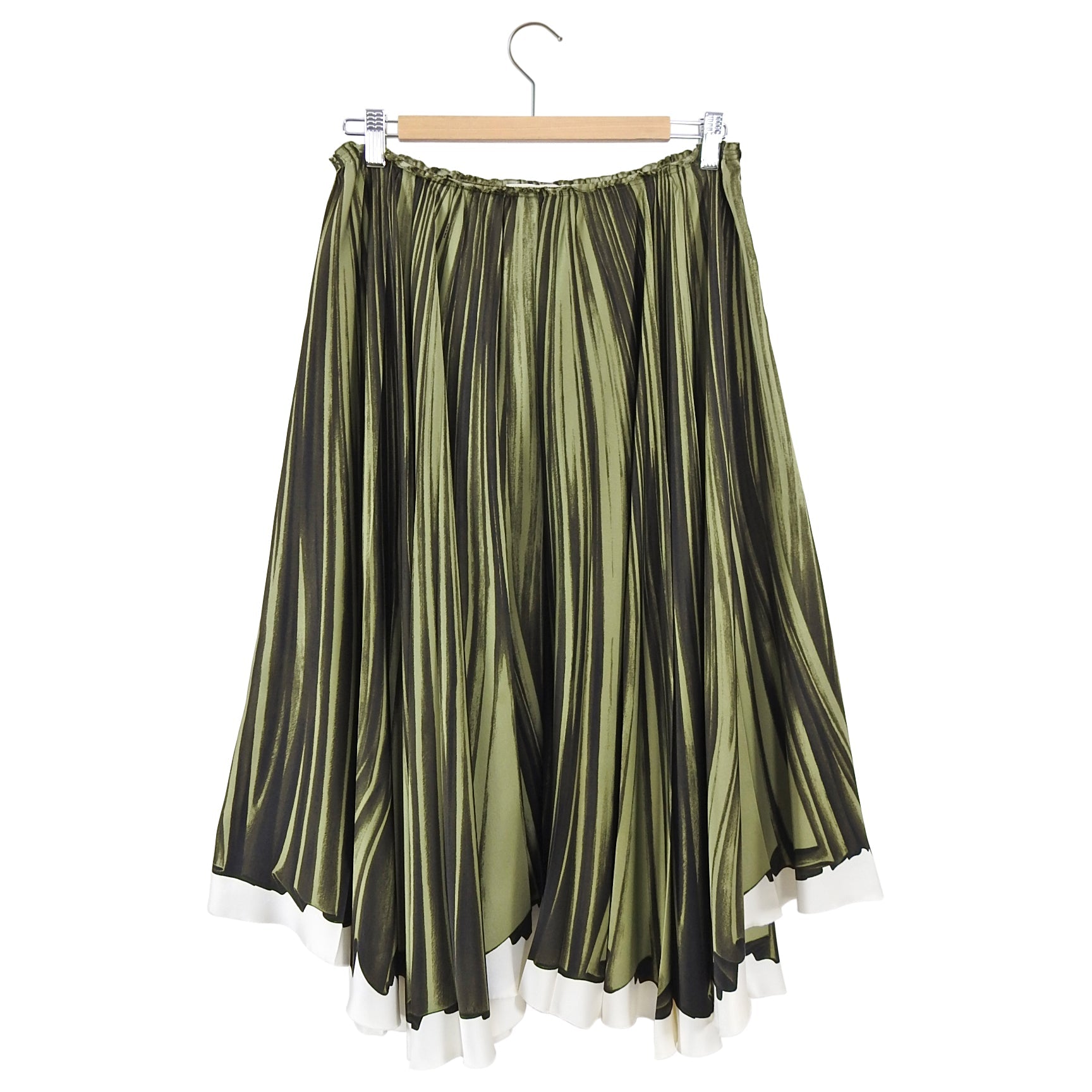 Prada Spring 2004 Tromphe L'Oeil Green Silk Midi Skirt - M