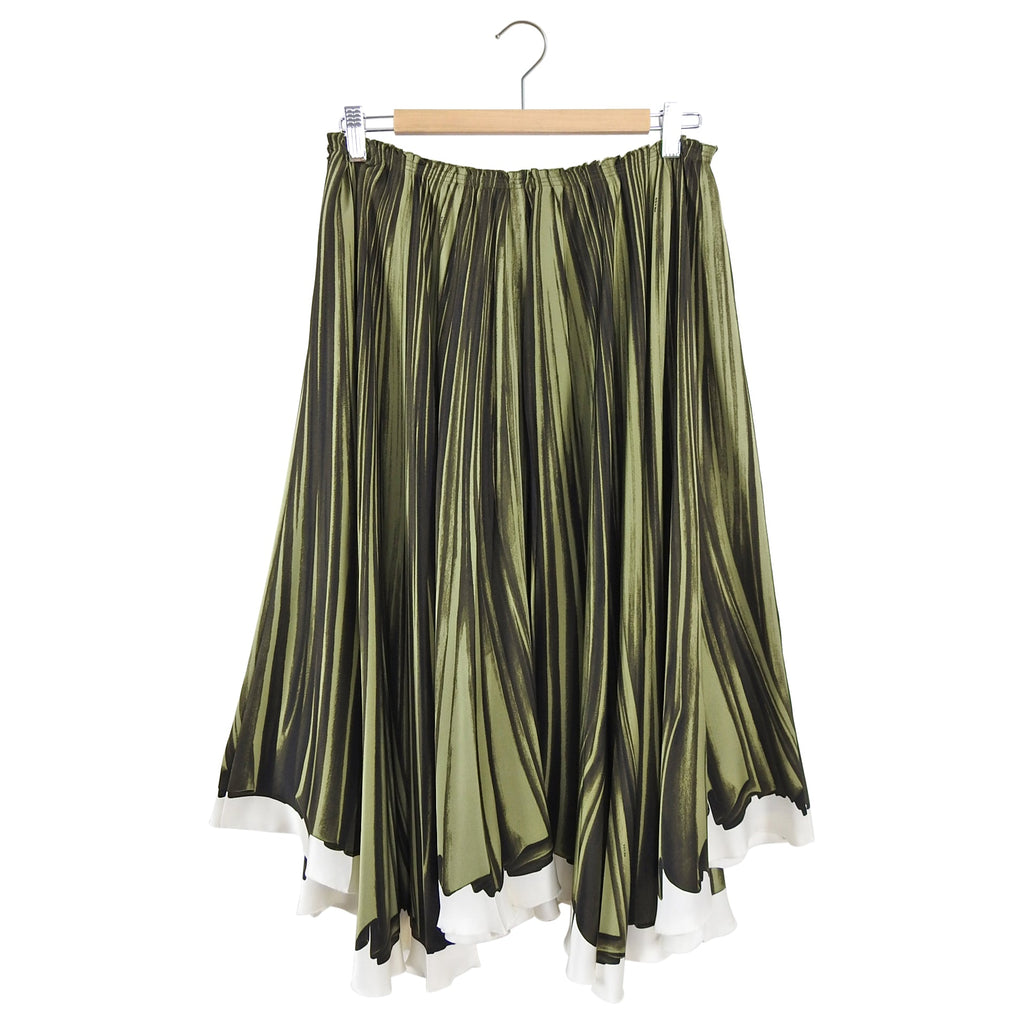 Prada Spring 2004 Tromphe L'Oeil Green Silk Midi Skirt - M