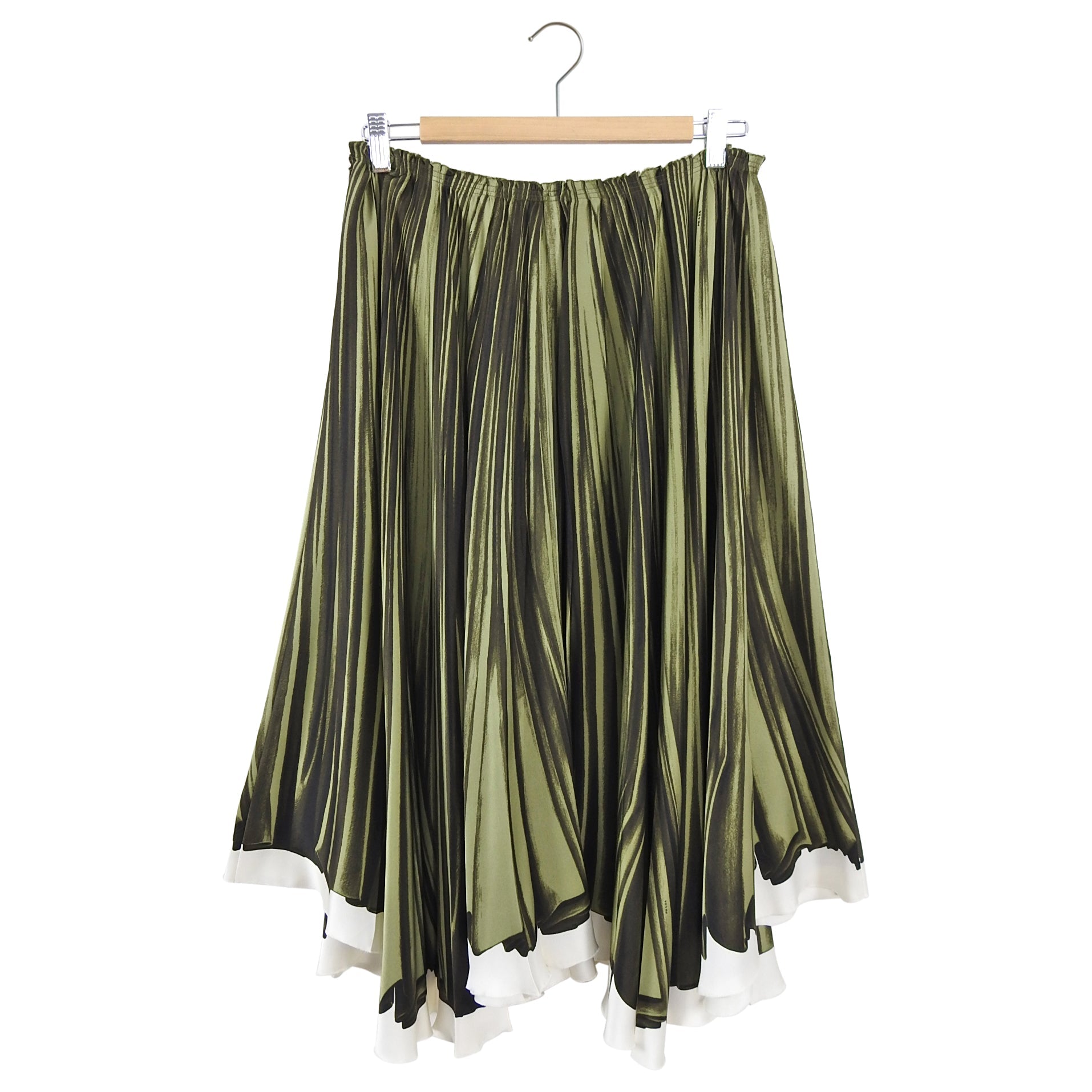 Prada Spring 2004 Tromphe L'Oeil Green Silk Midi Skirt - M