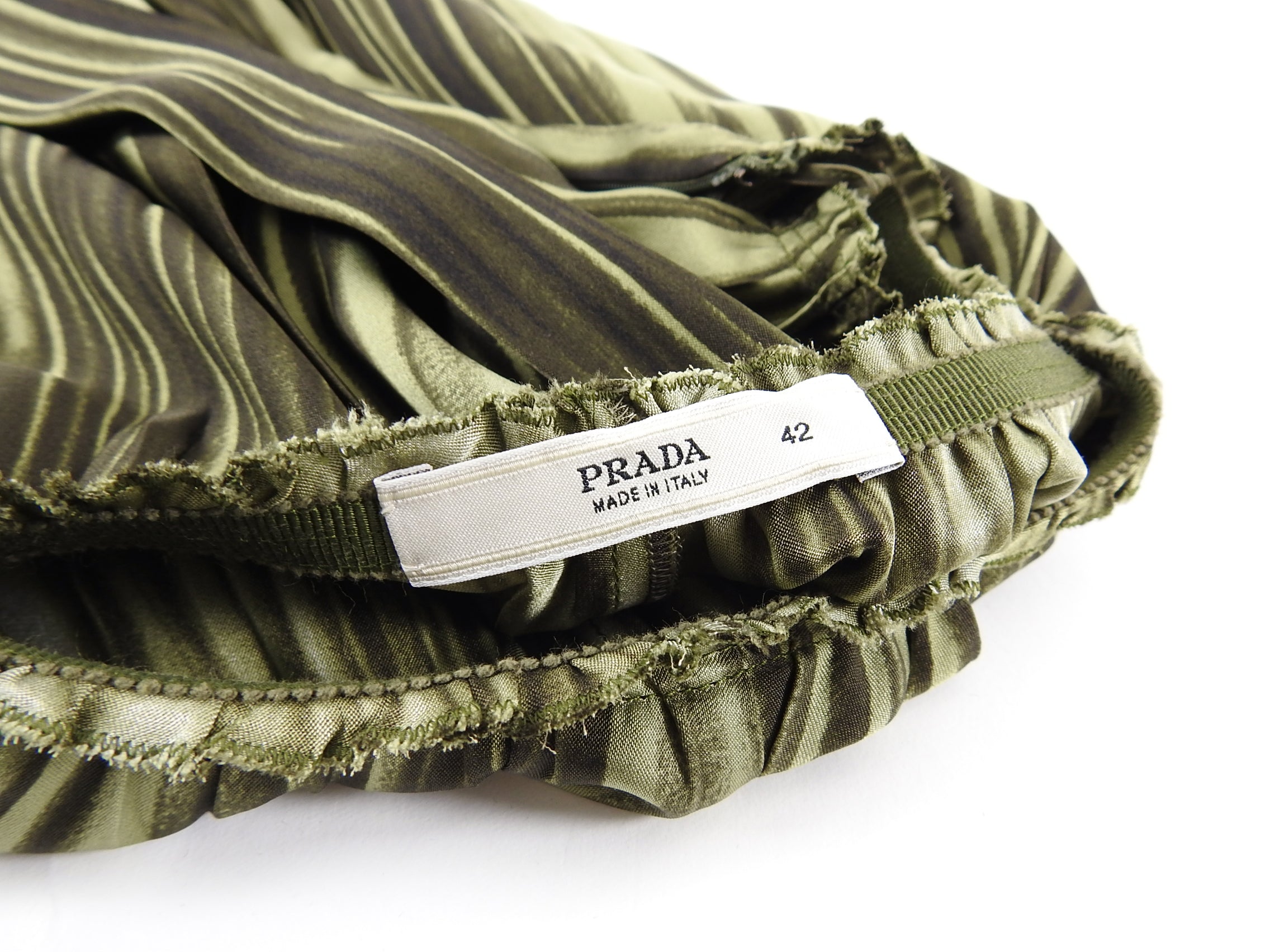 Prada Spring 2004 Tromphe L'Oeil Green Silk Midi Skirt - M