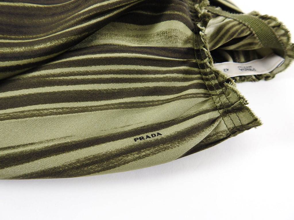 Prada Spring 2004 Tromphe L'Oeil Green Silk Midi Skirt - M