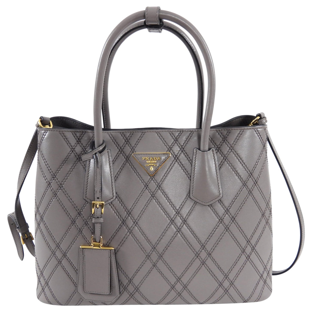 Prada Gray Argilla Diamond Quilt Two-Way Tote Bag