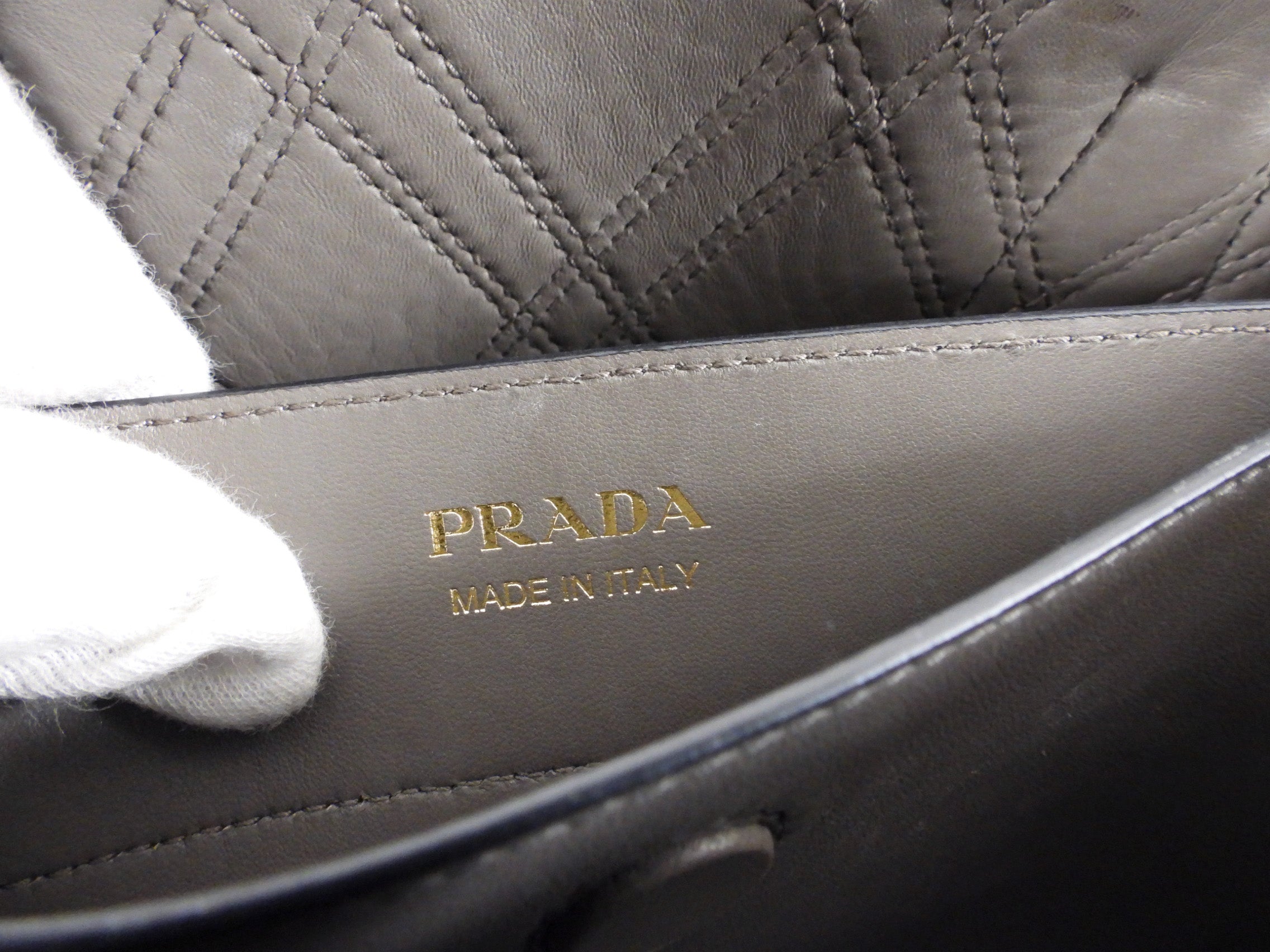 Prada Gray Argilla Diamond Quilt Two-Way Tote Bag