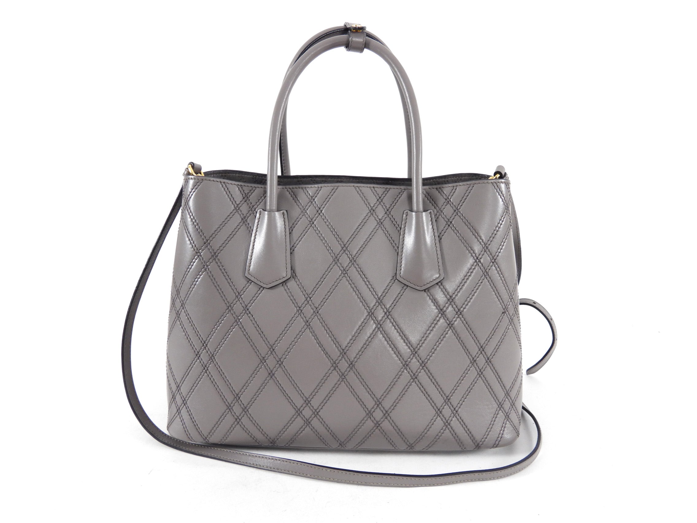 Prada Gray Argilla Diamond Quilt Two-Way Tote Bag