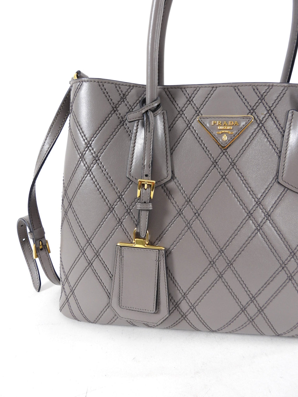 Prada Gray Argilla Diamond Quilt Two-Way Tote Bag