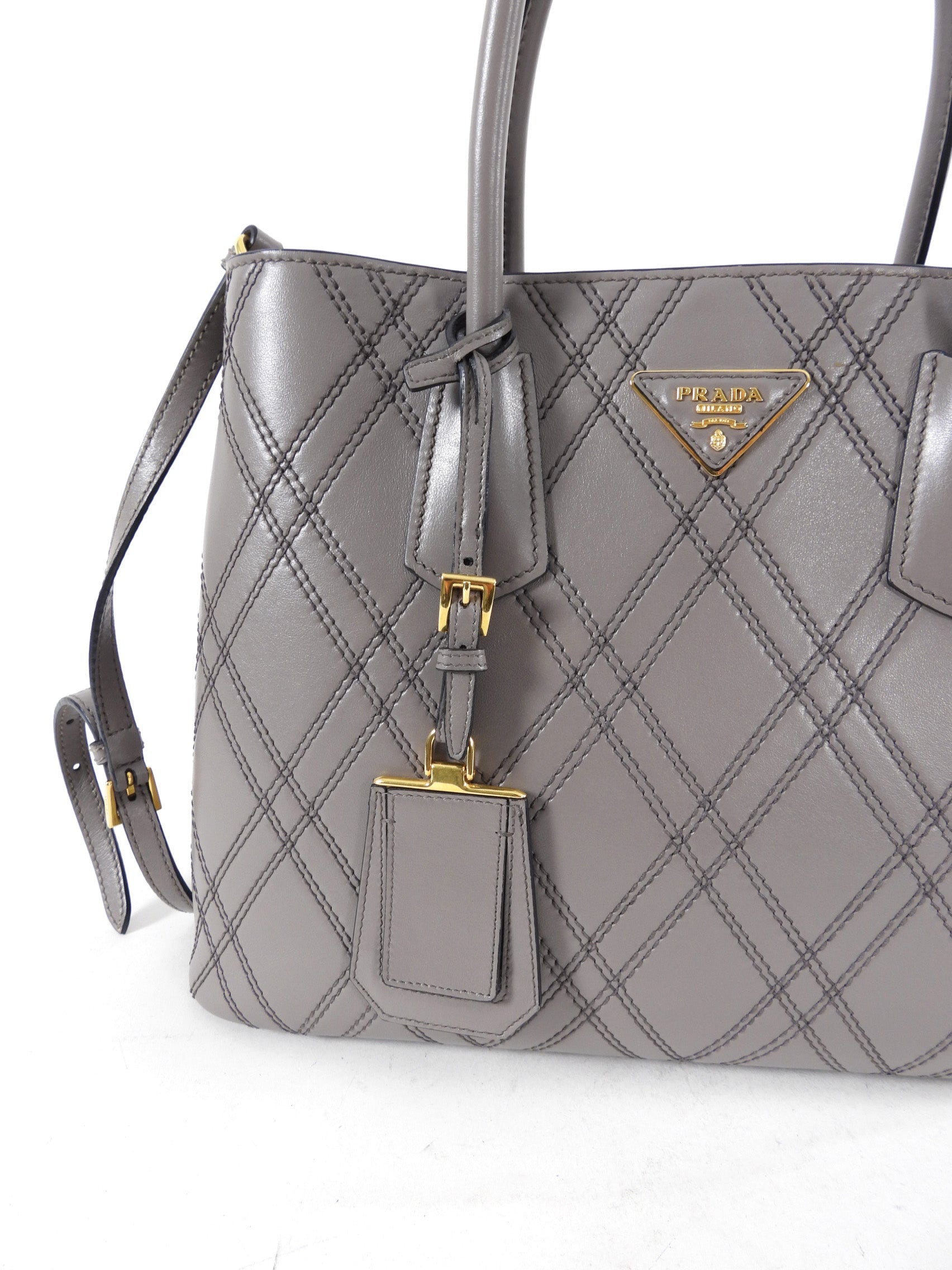 Prada Gray Argilla Diamond Quilt Two-Way Tote Bag