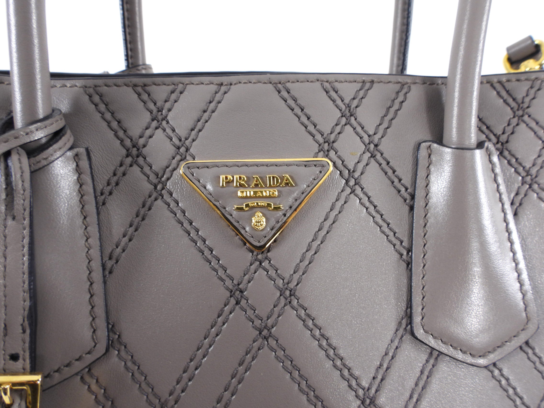 Prada Gray Argilla Diamond Quilt Two-Way Tote Bag