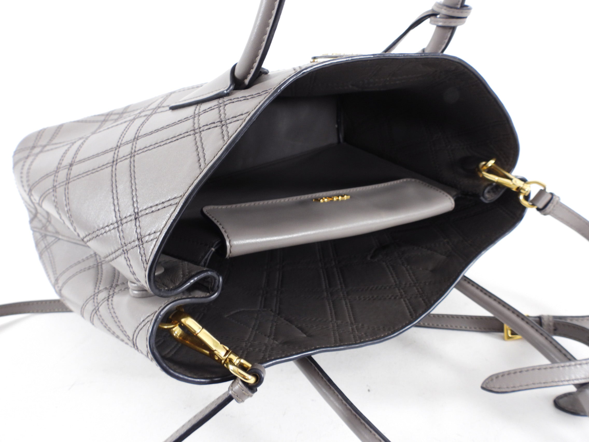 Prada Gray Argilla Diamond Quilt Two-Way Tote Bag