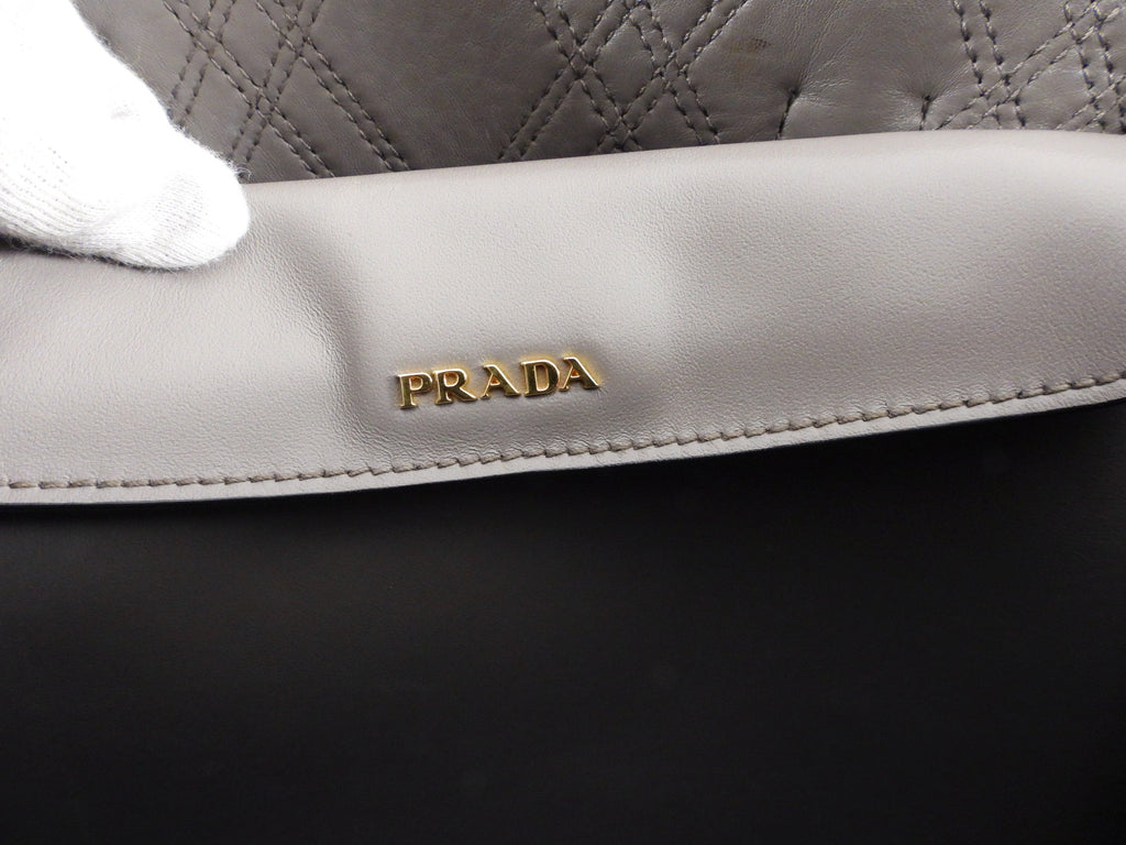 Prada Gray Argilla Diamond Quilt Two-Way Tote Bag
