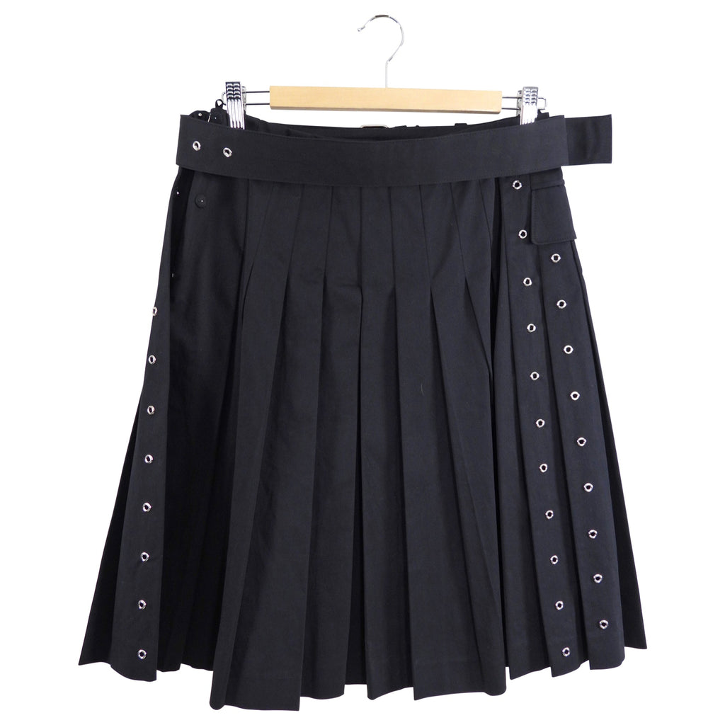 Prada Black Cotton Pleated Grommet Skirt with Belt - IT42 / 6