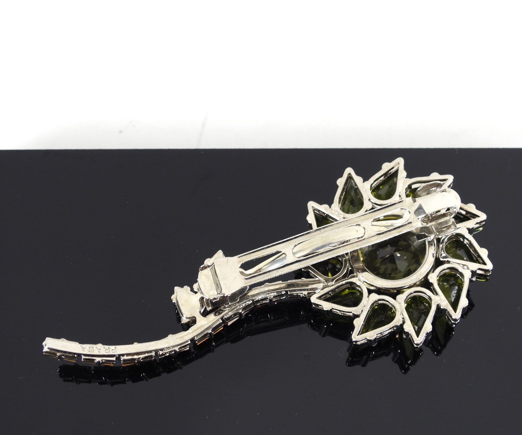 Prada Green and Pink Crystal Flower Hair Clip Pin