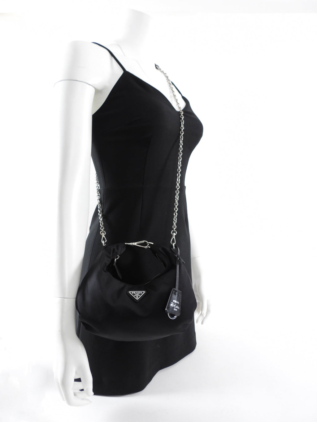 Prada Black Nylon Re-Edition 2006 Chain Hobo Bag