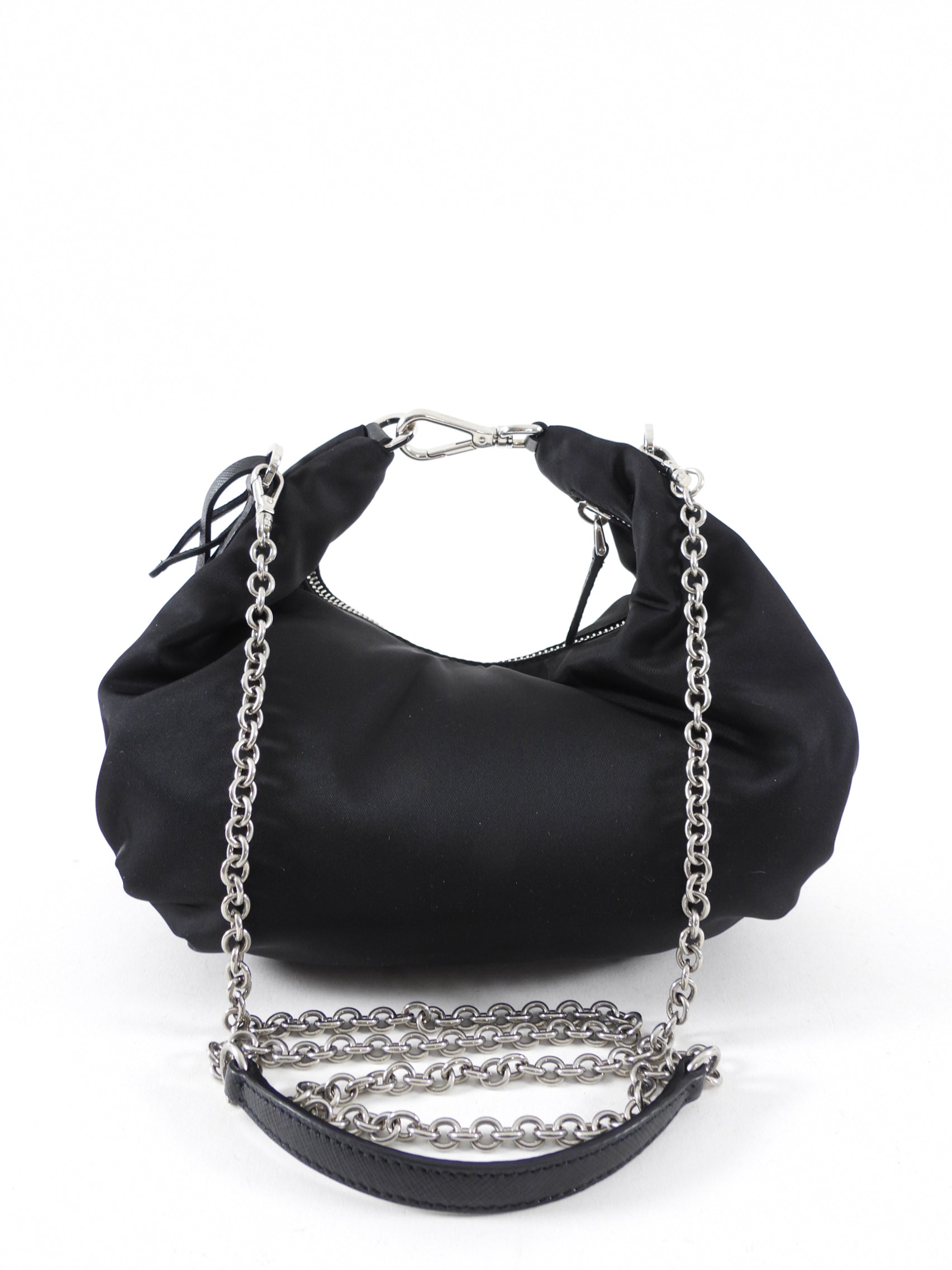 Prada Black Nylon Re-Edition 2006 Chain Hobo Bag
