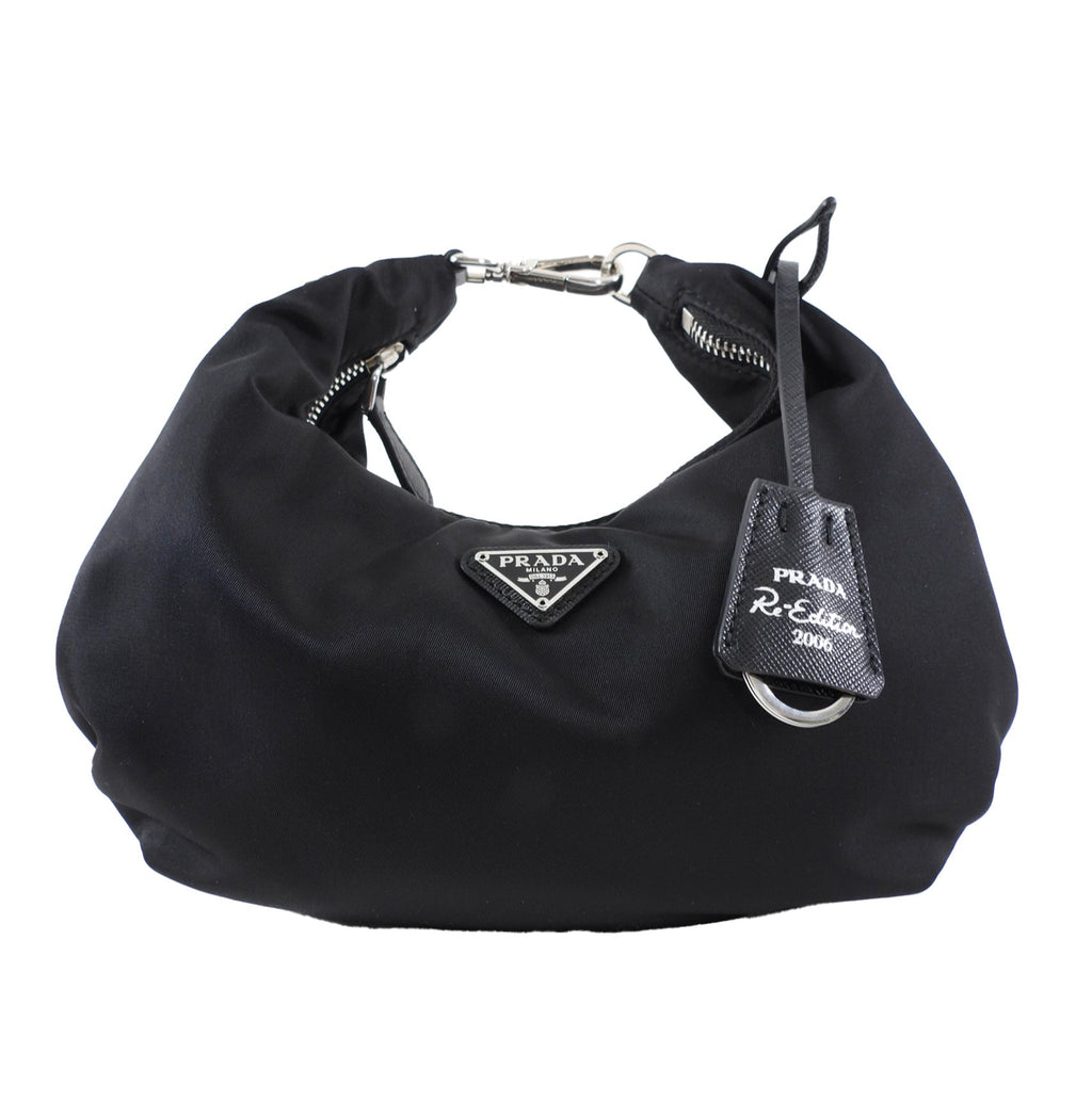 Prada Black Nylon Re-Edition 2006 Chain Hobo Bag