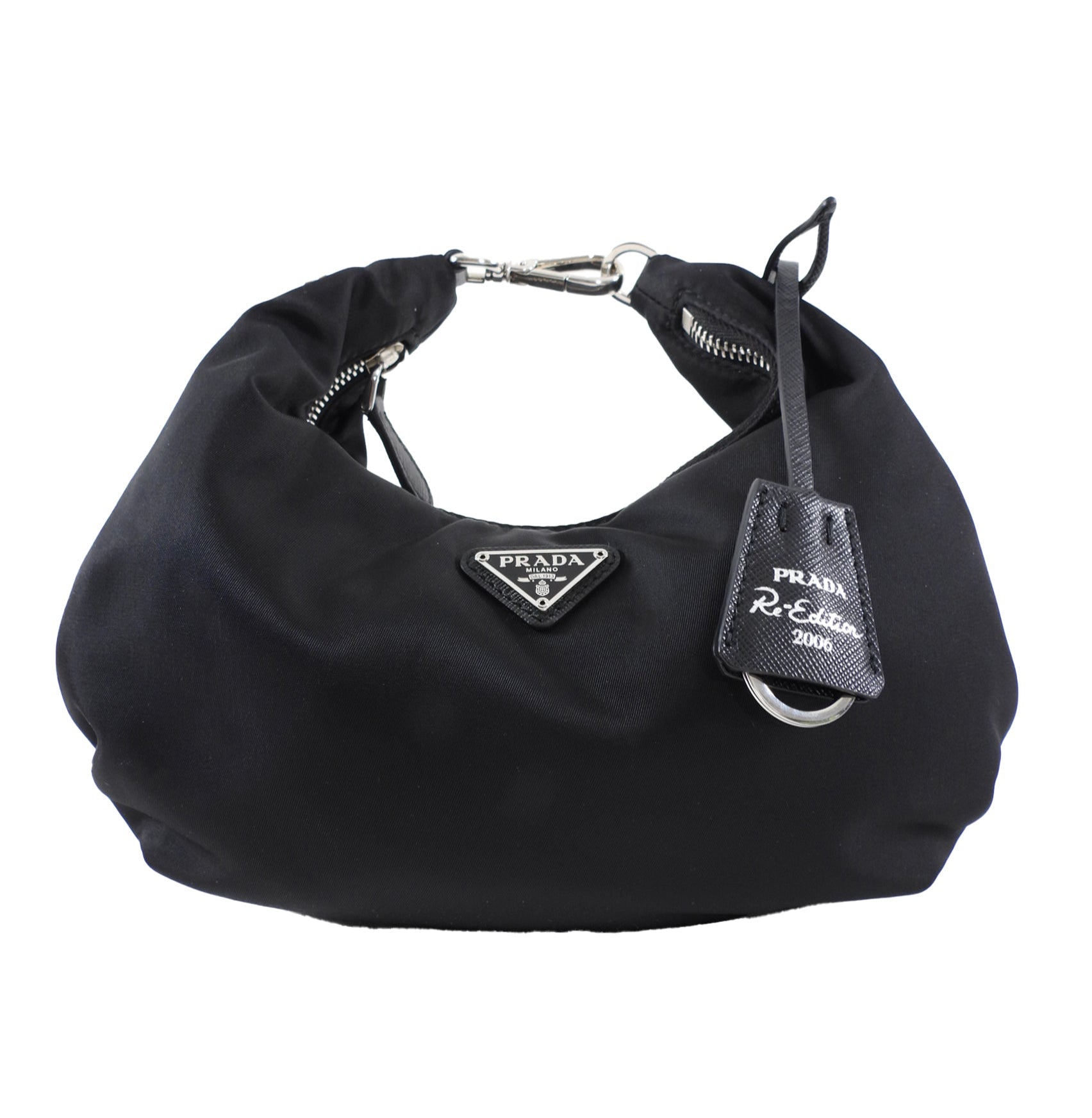 Prada Black Nylon Re-Edition 2006 Chain Hobo Bag