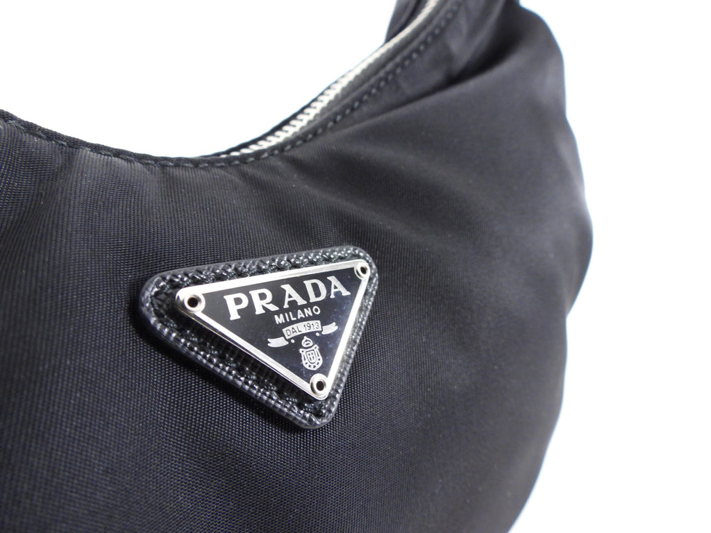 Prada Black Nylon Re-Edition 2006 Chain Hobo Bag