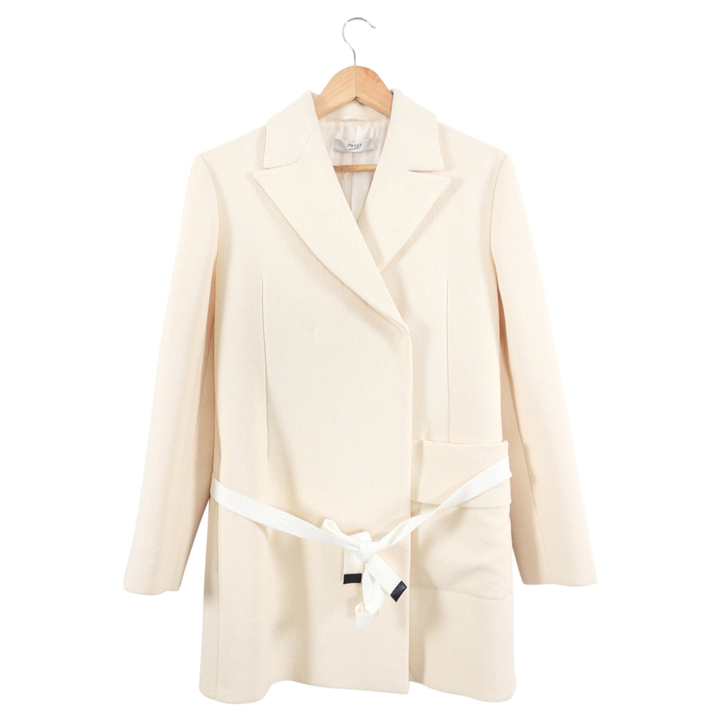 Prada Ivory Wool Short Coat with Belt Detail -  IT42 / USA S
