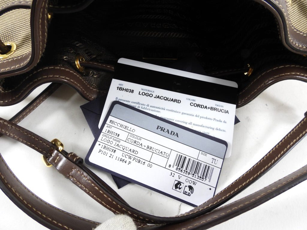 Prada Small Brown Logo Jacquard Two-way Bucket Bag