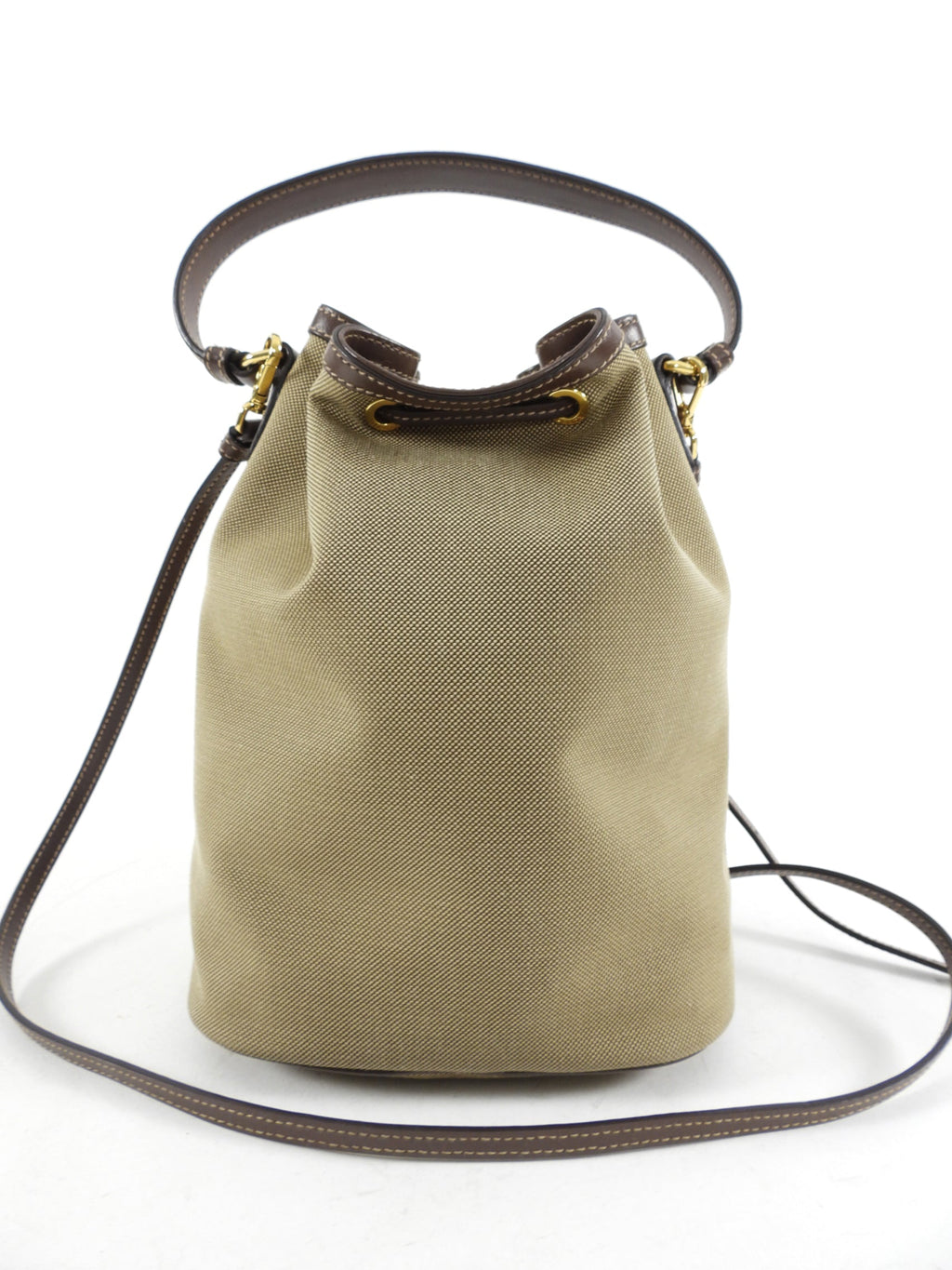 Prada Small Brown Logo Jacquard Two-way Bucket Bag