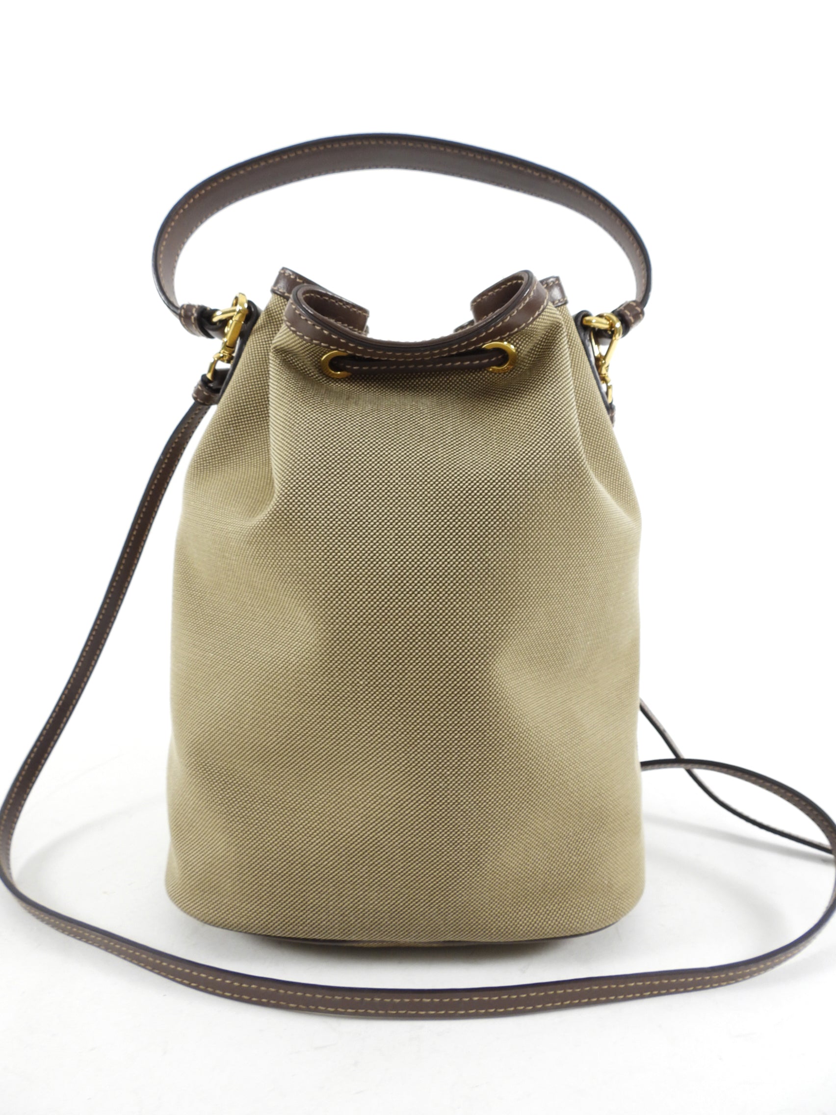 Prada Small Brown Logo Jacquard Two-way Bucket Bag